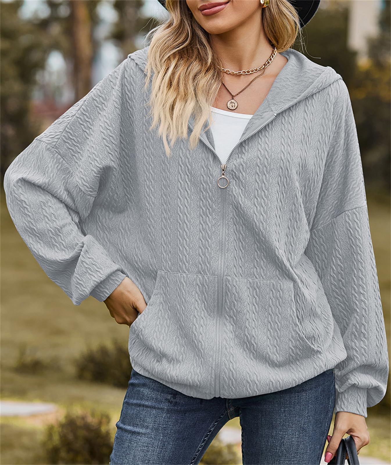 PANOZON Femme Sweat À Capuche Fermeture Éclair Hooded Cardigan Cordon Sweat-Shirt Loisir Ample Outerwear avec Poches
