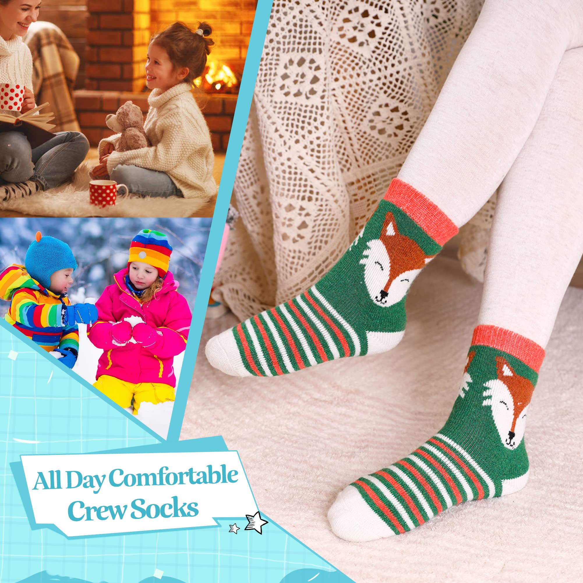 Eocom Calcetines de lana para niños y niñas, cálidos, térmicos, para invierno, acogedores, suaves, gruesos, para botas de bebé, 6 pares