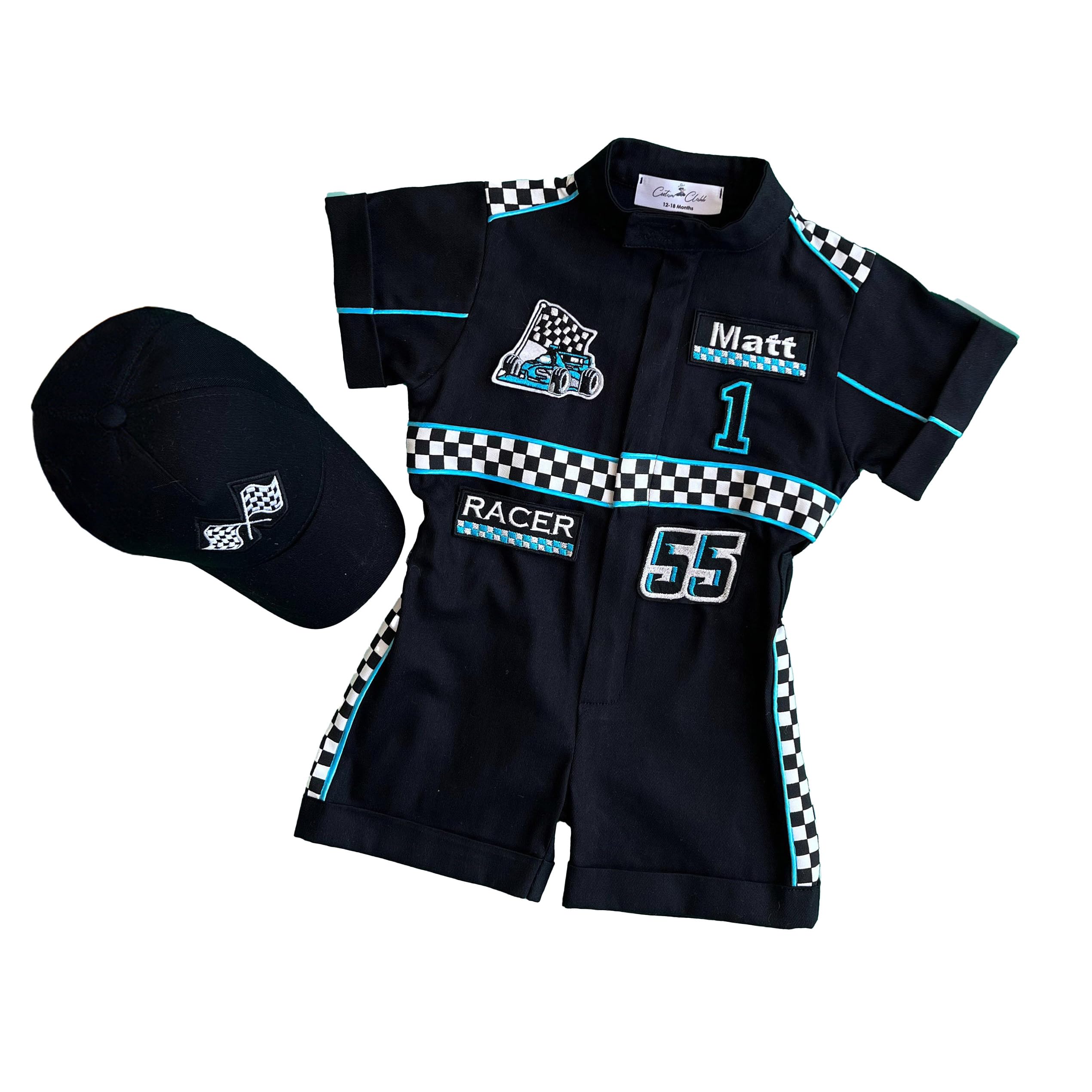 Costumes Club Personalized Handmade Race Car Driver Costume for Toddlers (3T, Black & Turquoise) — image 1