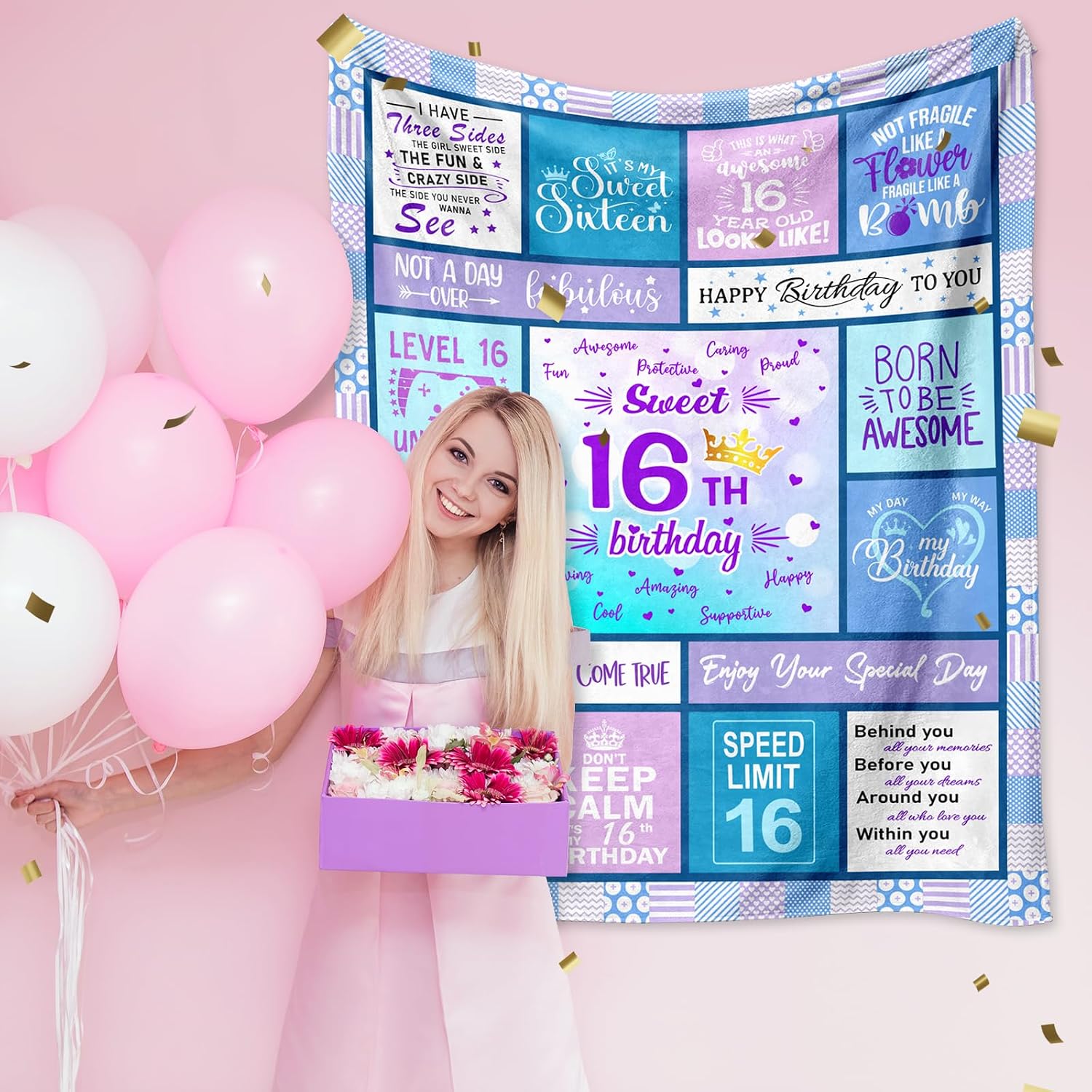 Sweet 16 Gifts for Girls, 16th Birthday Gifts for Girls, Gift for 16 Year Old Girl, 16 Year Old Girl Birthday Gift Ideas, Sweet Sixteen Gift Blanket 60"X50"
