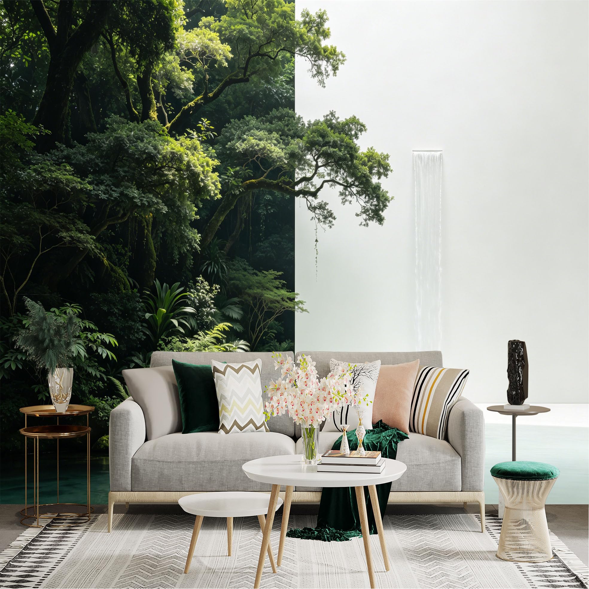 Lnzczhyre Dbh260521287 Custom Size Wall Sticker Mural， Lush Tropical Rainforest With Waterfall， Serene Pond And Exotic Plants， For Wall Decoration， Peelandstick Wall Decals.