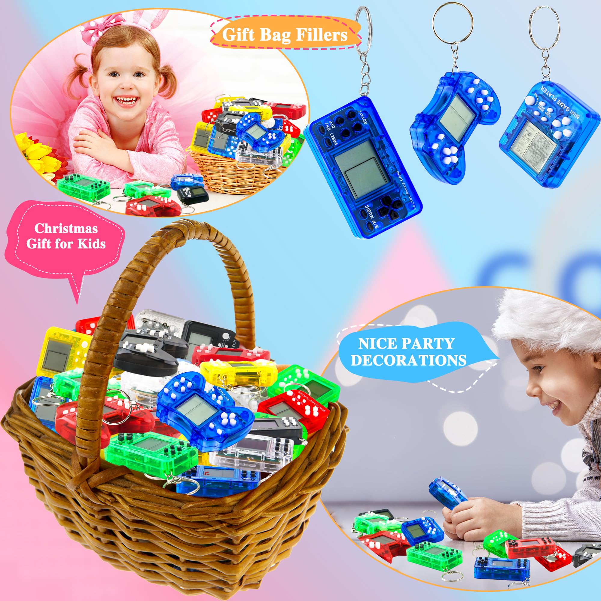 Confezione da 36 mini portachiavi quadrati per videogiochi, per bambini, compleanni, videogiochi, bomboniere, premi di classe, riempitivi per sacchetti Goddie (colore stile 1)