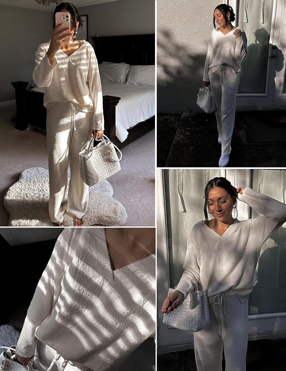 Ekouaer Womens Pajama Sets Fuzzy Fleece Sleepwear Long Sleeve Pjs 2 Piece Lounge Set Fall Outfits Sweater Nightwear S-XXL - Image 2