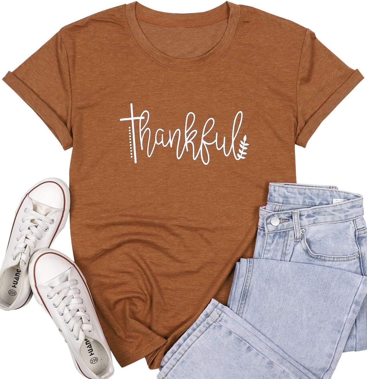 Thanksgiving Shirts for Women Thankful Graphic Letter Print T-Shirt Casual Short Sleeve Tee Tops - Image 5