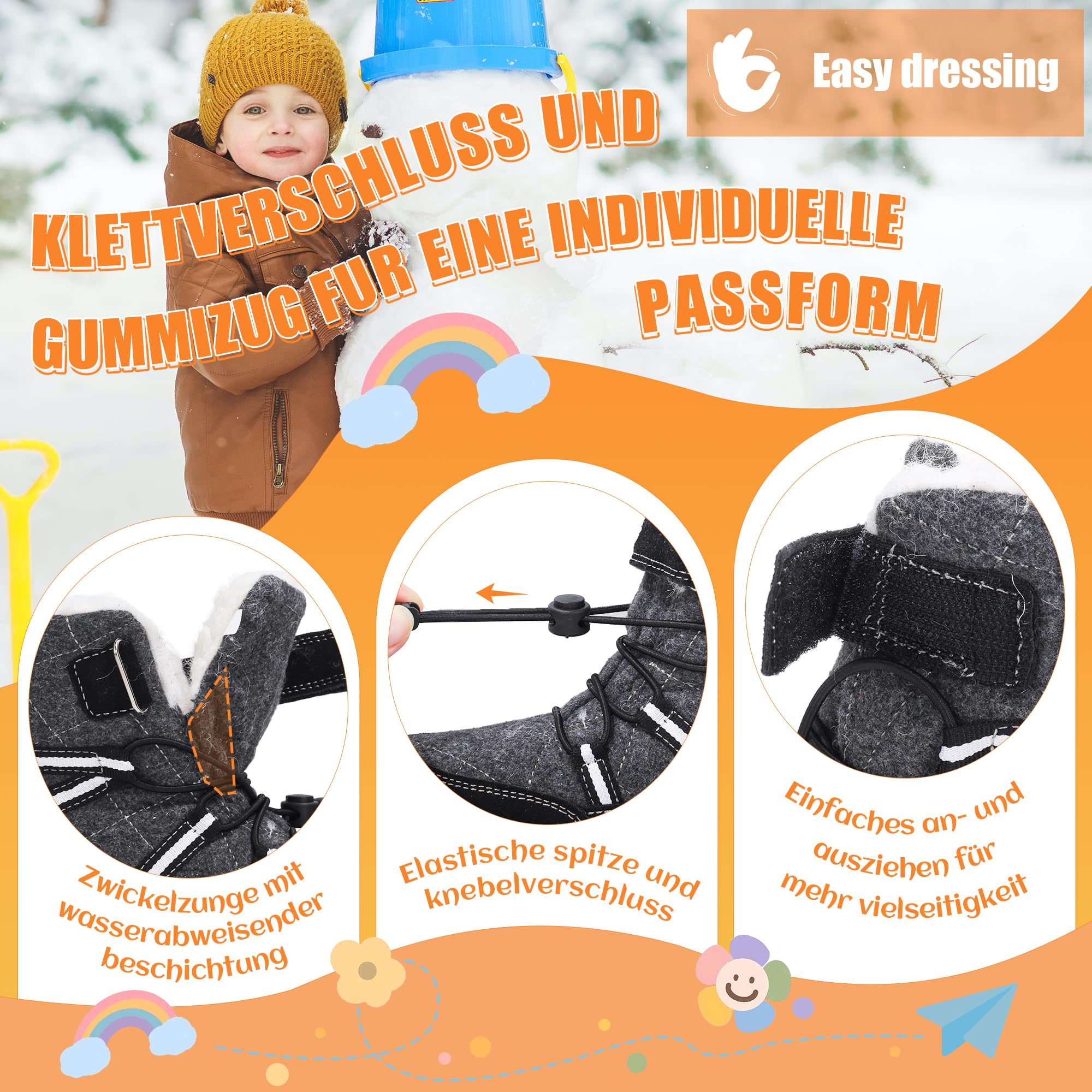 Stivali da Neve Bambini Scarpe Invernali di Lana Calde Antiscivolo Traspirante Escursionismo Scarponi da Ragazzi
