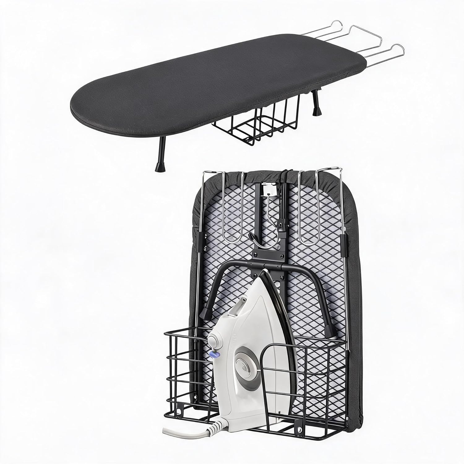 Tabletop Ironing Board with Iron Rest, Portable Foldable Mini Ironing Board with Storage Basket, Heat Resistant Cover & Pad, Space Saving Design, for Dorms, Apartment & Travel
