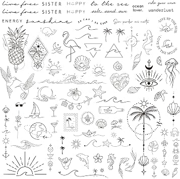 3 Sheets Temporary Tattoos for Women Fake Tattoo Small Beach Summer Semi Permanent Tattoos Waterproof for Hand Arm Shoulder