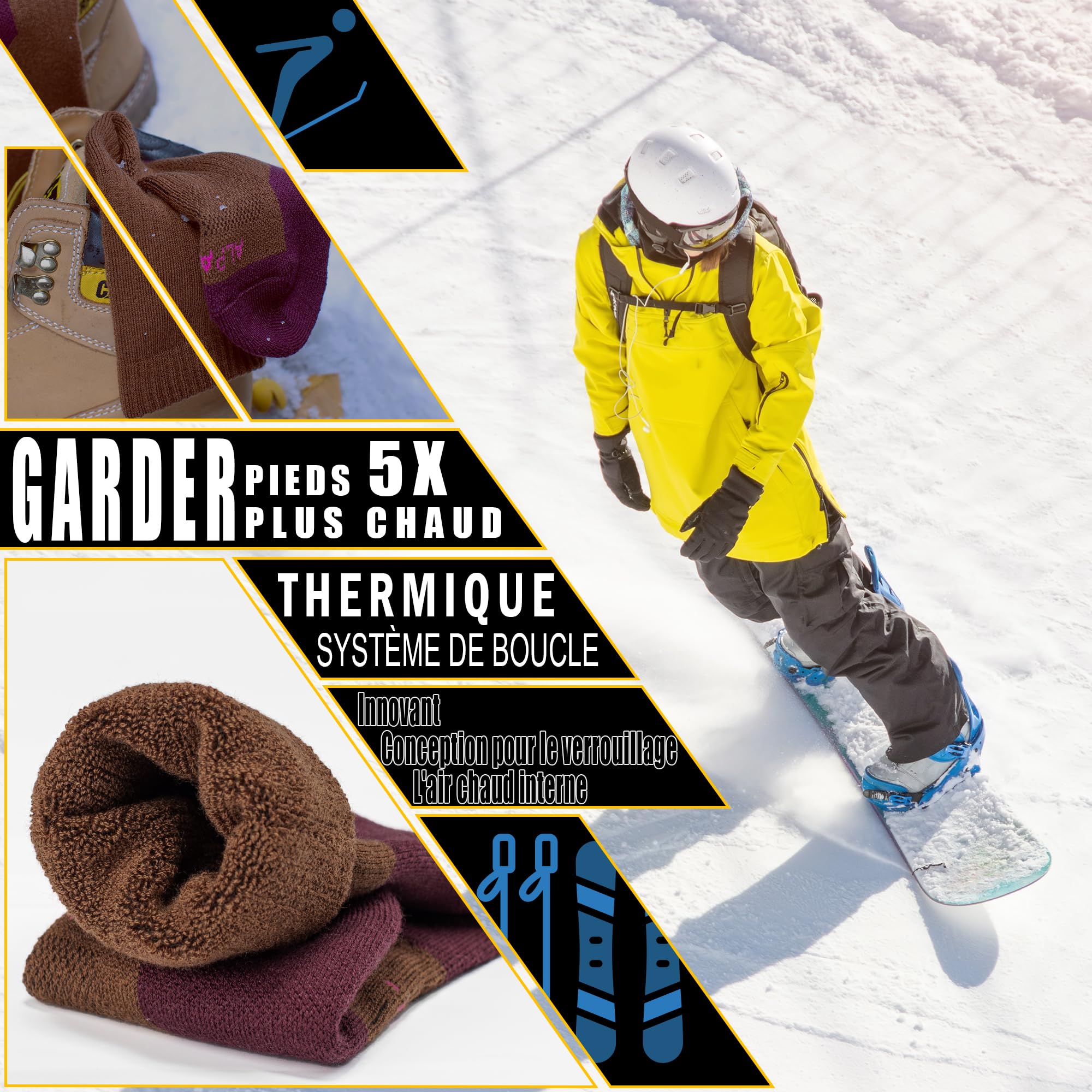 Chaussettes Chaudes Femme et Homme Laine Alpaga Chaussettes Thermiques Hautes Epaisse Anti Froid Hiver Running Ski Randonnée pour SnowBoard Sport Taille 35-51 Lot de 2