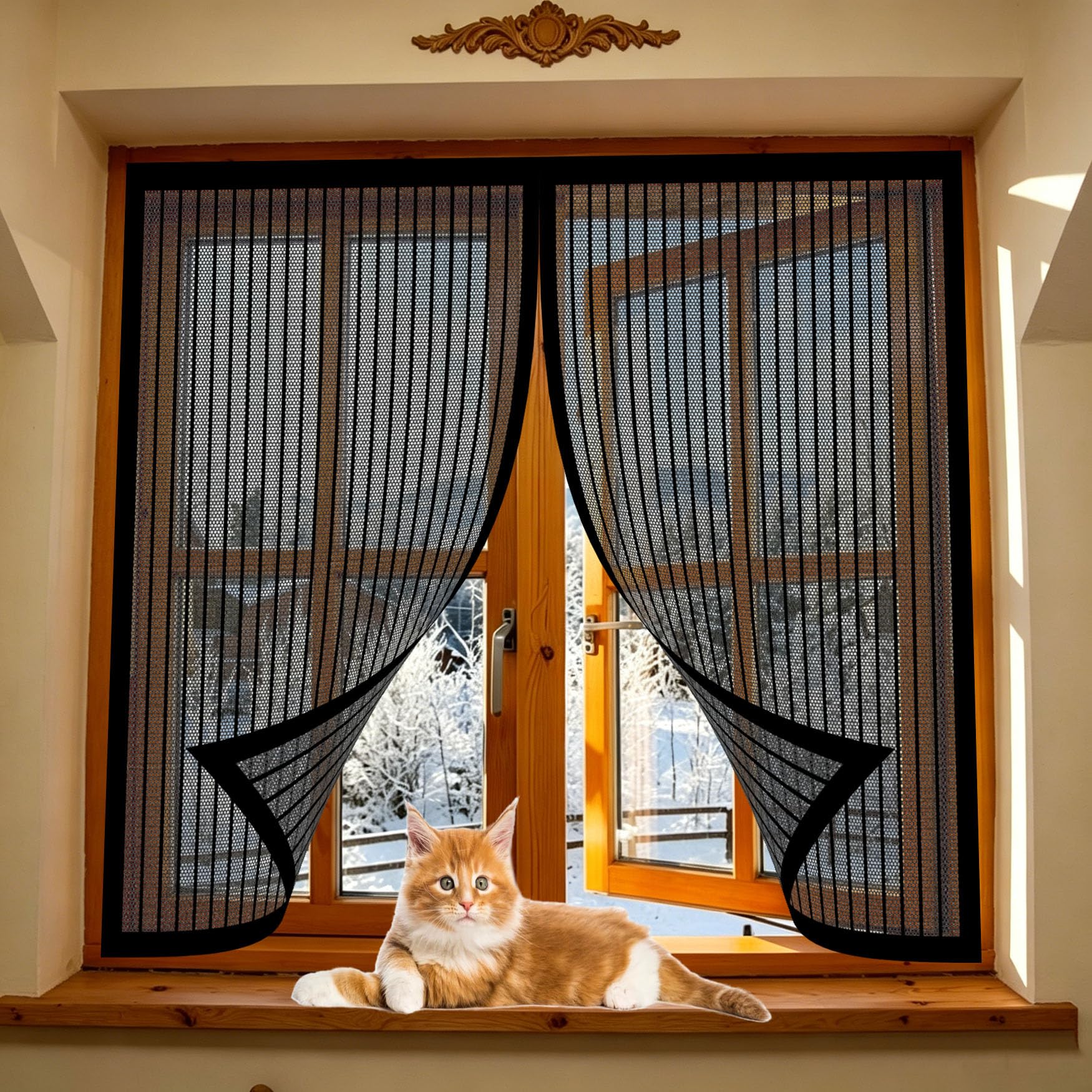 Yanhong Black Fly Screen Door 88 X 142 Cm Keep Pets Indoor, Allow Fresh Air Flow, Hands-Free No-Drill Easy Installation Magnetic Door Screen For Balcony, Terrace, Cellar,