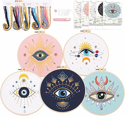 Harimau - Kit de bordado para principiantes, patrón de ojos, kit de punto de cruz, incluye tela de bordado estampada con 2 aros de bordado, hilos de