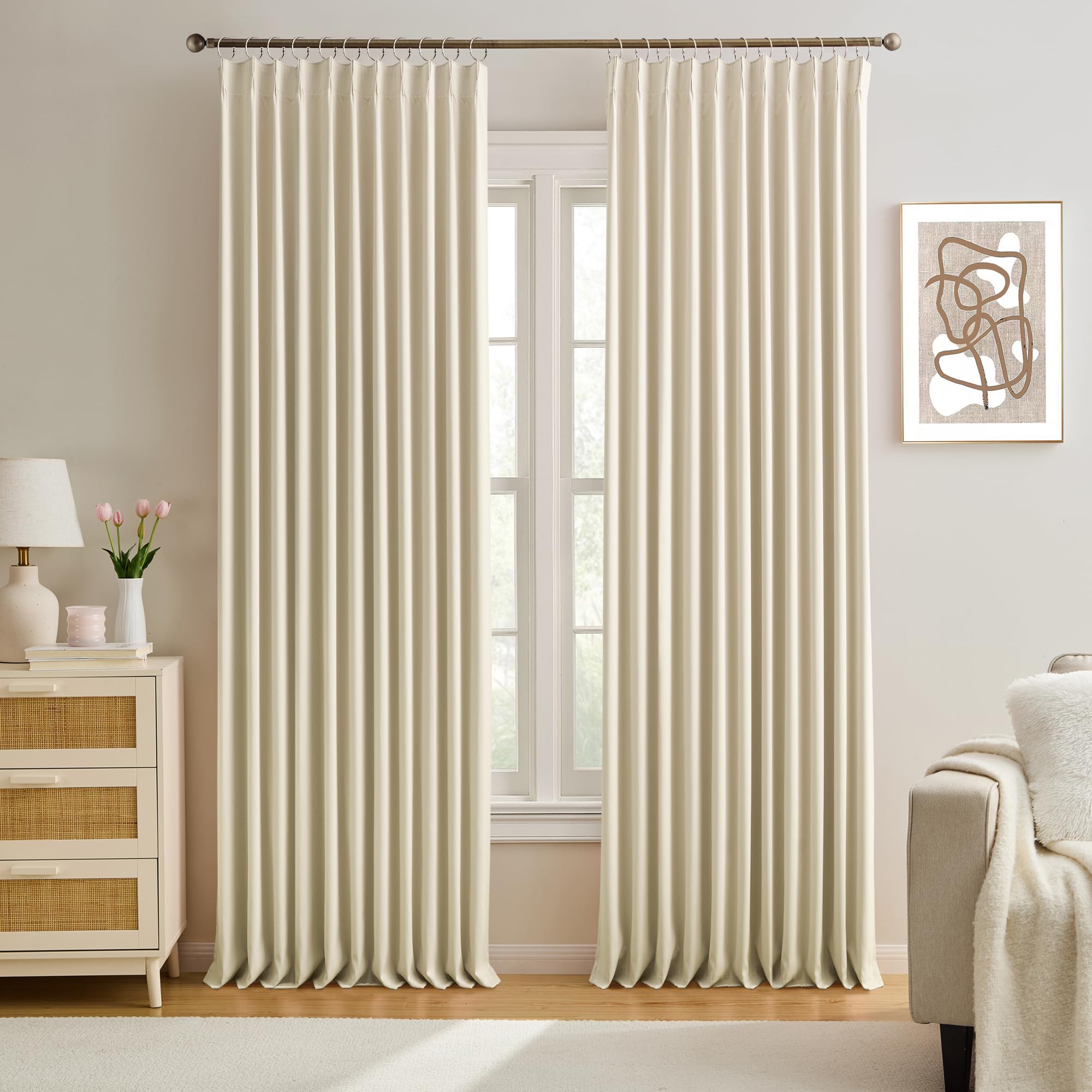 KEQIAOSUOCAI Cream Beige Fancy Track Curtains 90 Inches Long, 72 Inch Wide Blackout Double Window Treatment Sound Dampening Drapes for Bedroom/Living