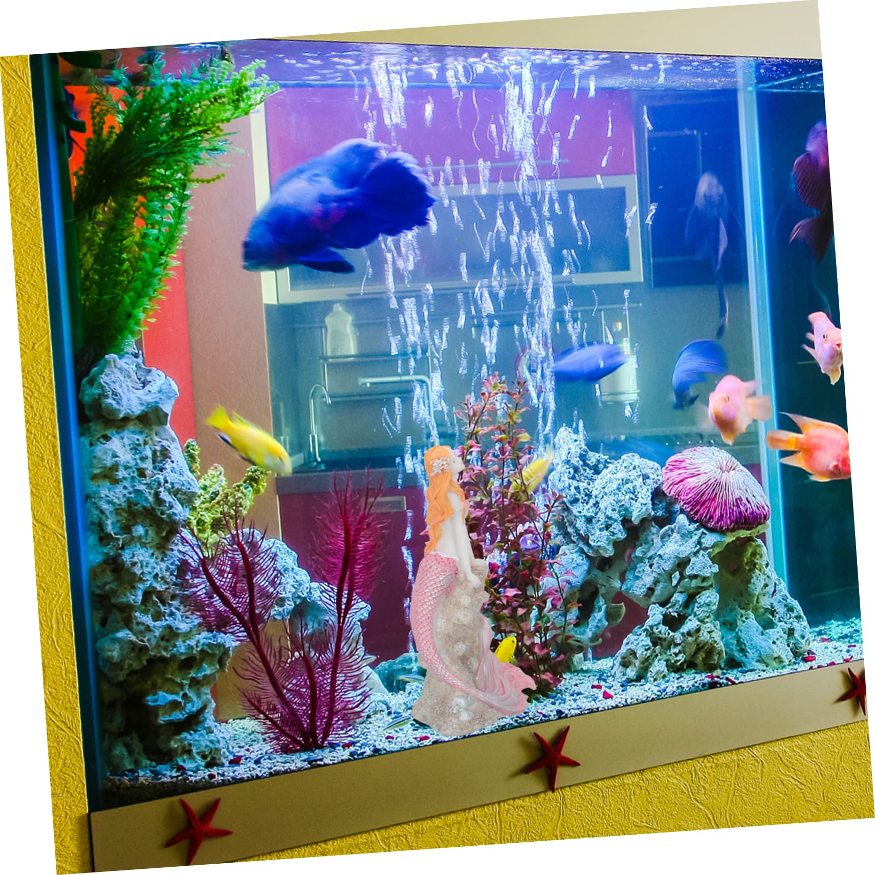Cabilock 2 Pezzi paesaggio del serbatoio di pesce arredamento ornamento sirena in resina per acquario decorazioni artigianali in resina fornitura acquario sirena paesaggistica acquario rosa