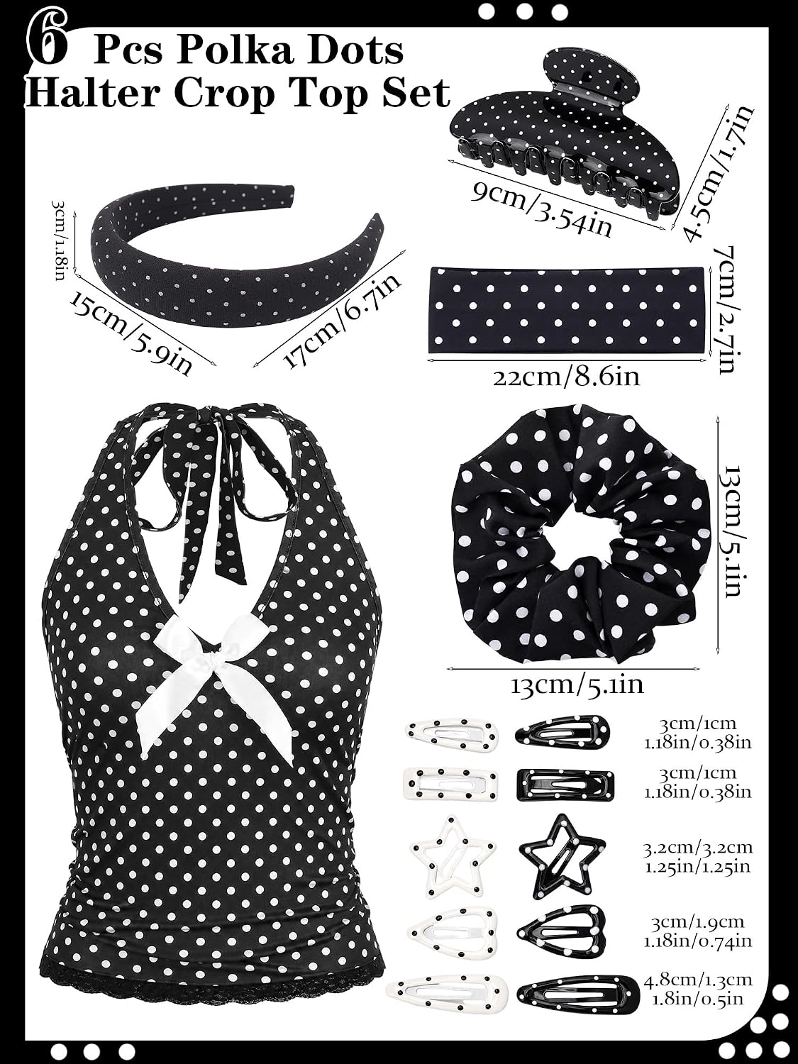 25 PCS Women Y2K Polka Dots Halter Top with Polka Dots Accessories image 4