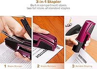 Vista 4 de Bostitch Office Epic - Engrapadora 3 en 1 de metal, capacidad para 25 hojas, incluye 210 grapas en compartimento de almacenamiento de grapas