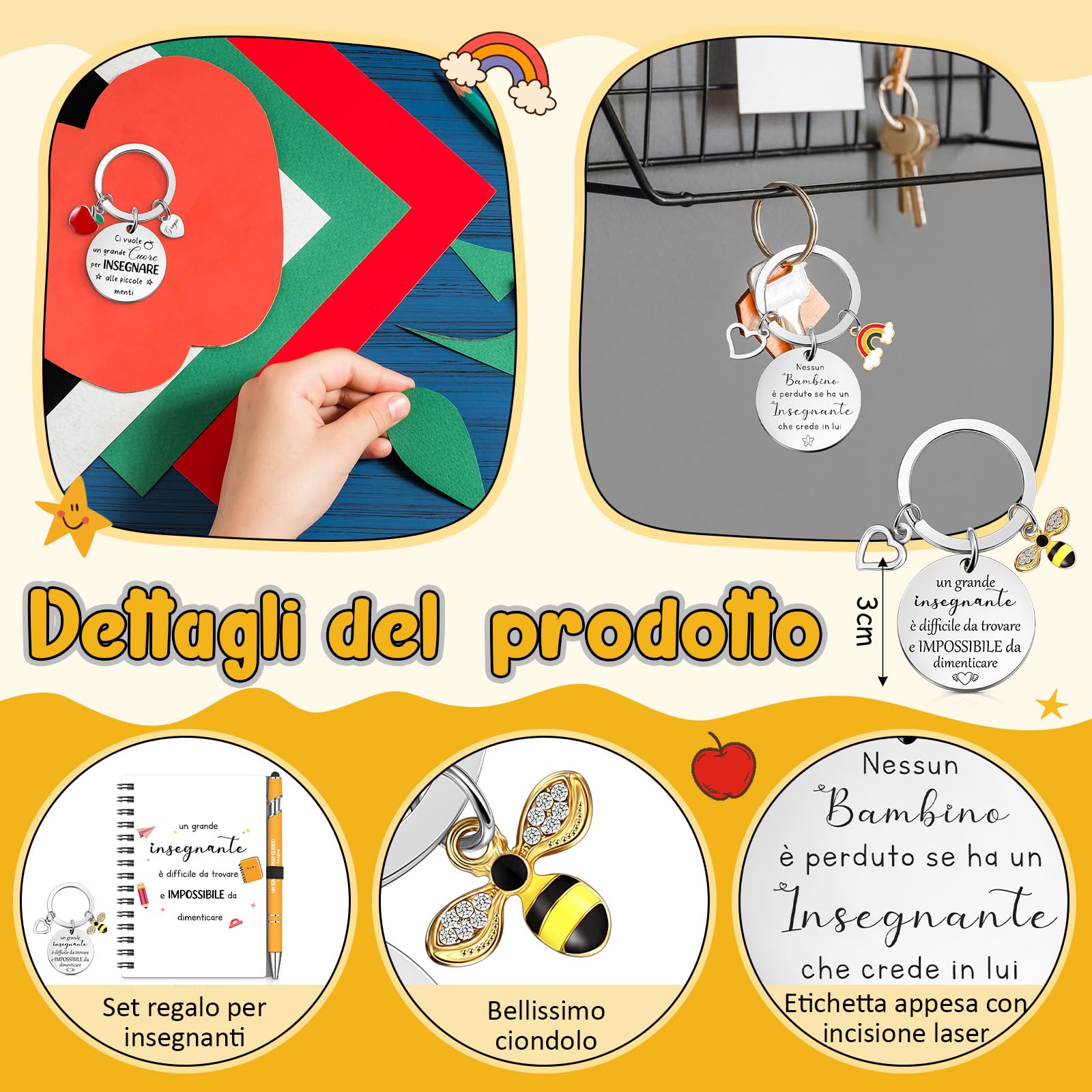 Sinmoe 3 Sets Regalo Maestre Grazie Maestra Regali di Ringraziamento Insegnante 3 Taccuini Tascabili 3 Penne 3 Portachiavi in Metallo Quaderni Appunti per Insegnante Compleanno Laurea Fine Anno