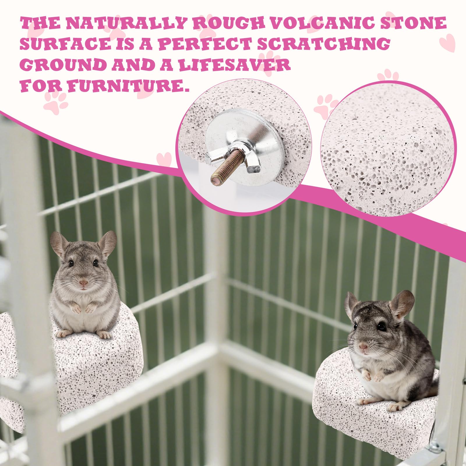 Lot de 2 Plateformes d'escalade en Lave et en Pierre Ponce pour Chinchillas, Écureuils Cochons d'Inde et Hamsters Jouet à Mâcher pour User Les Dents Accessoires de Cage (Petit)