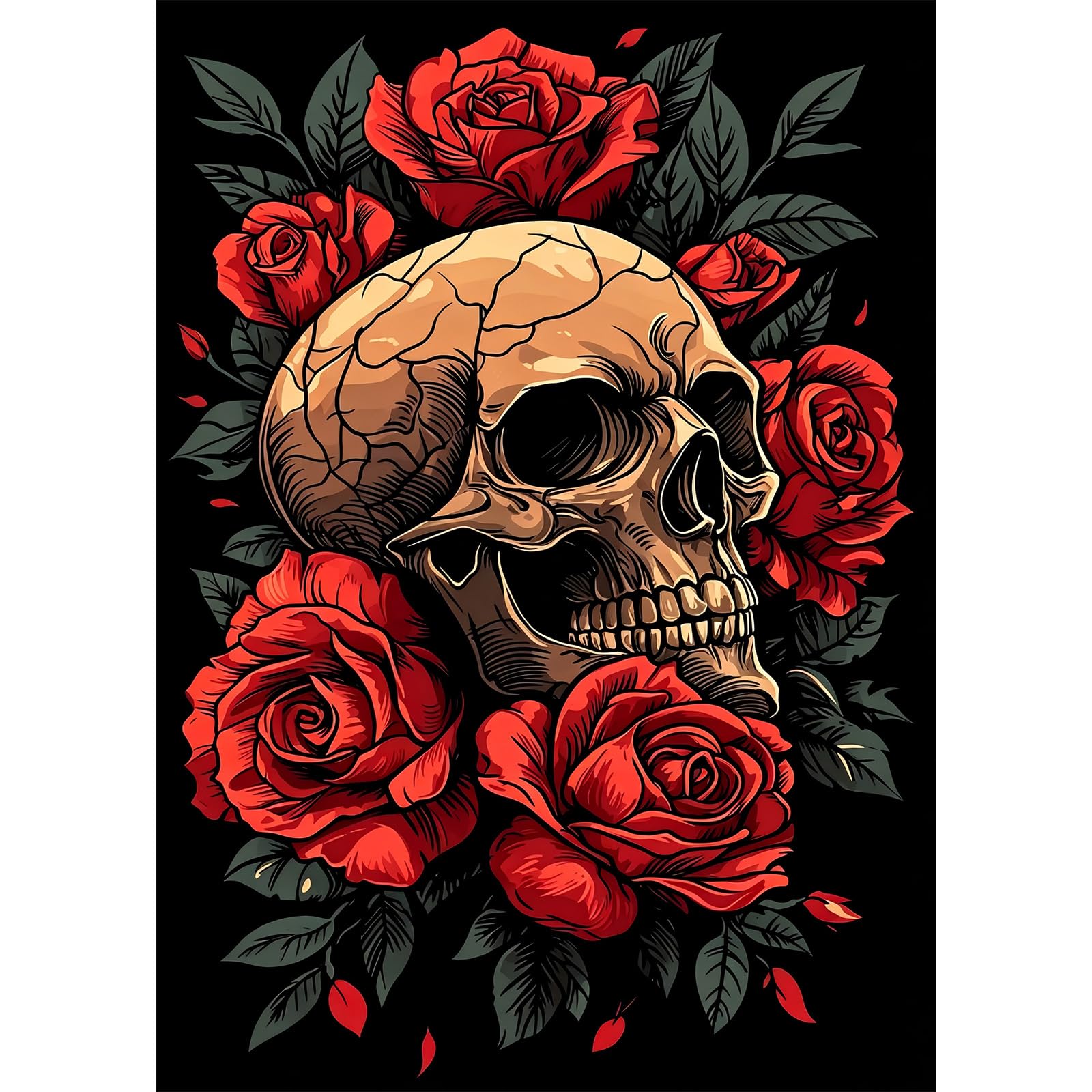 HEIBAGO Halloween Skull Diamond Painting Kits for Adults, Roses 5D DIY Diamond Art Kits for Beginners Round Full Drill Painting with Diamonds Gem Art for Home Wall Decor Gift 30 x 40cm