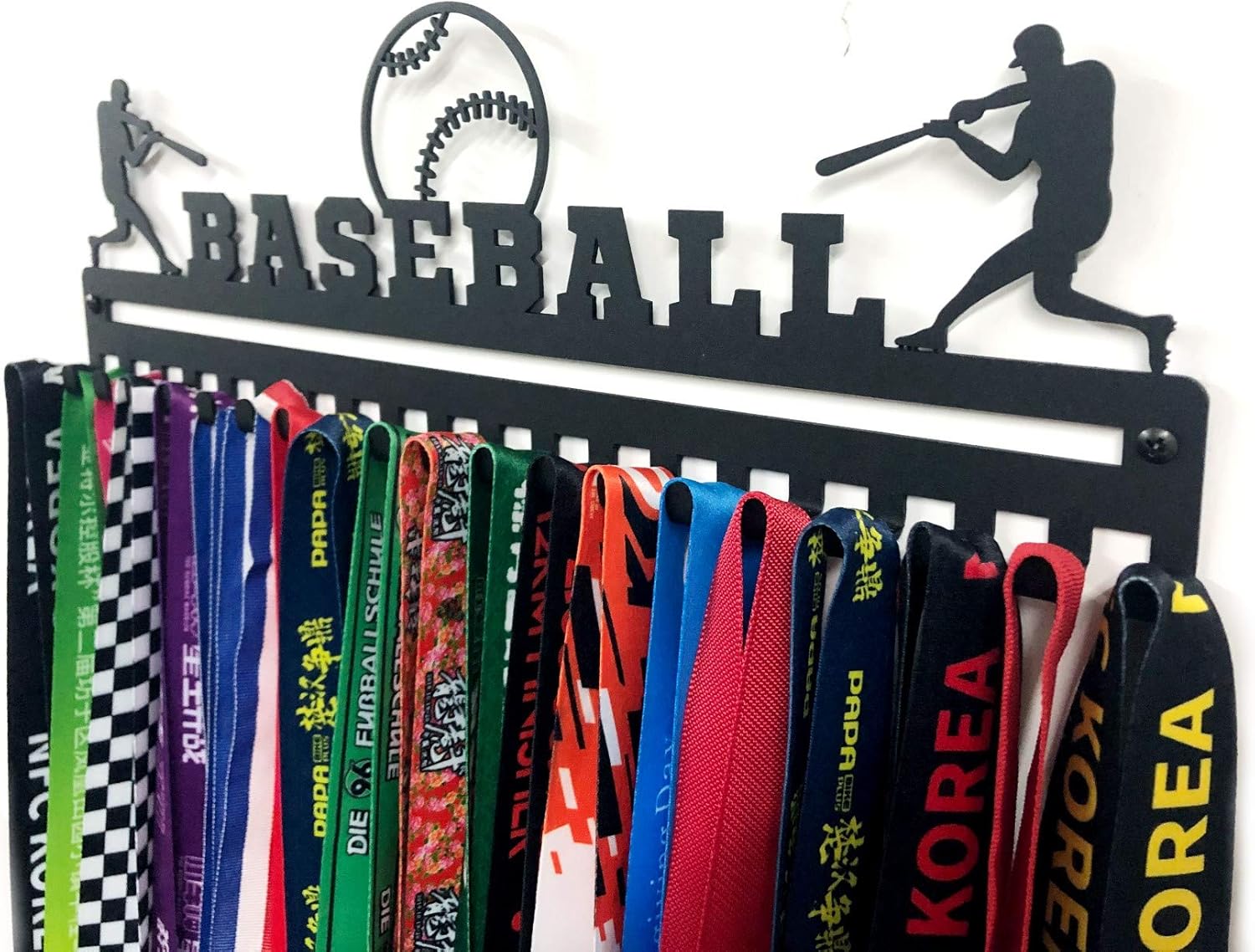 Sports Medal Hanger Display, Medal Holder Ribbon Display with Hooks, Key Holder & Award Rack for Wall, Great Gift for Kids and Adults