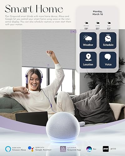 Miniatura 2 de Graywind Persianas enrollables opacas inteligentes compatibles con Alexa Google, tela texturizada brillante, persianas motorizadas recargables,