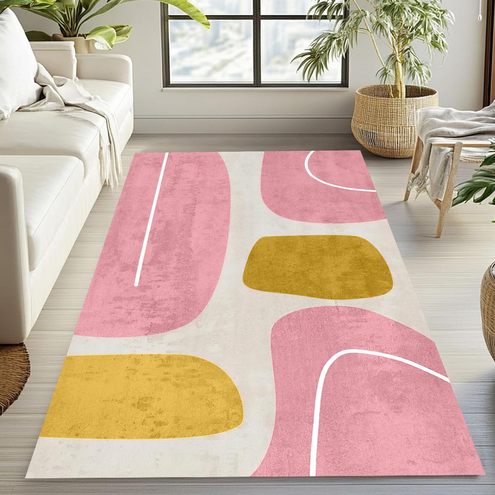 Grand tapis géométrique 200 x 300 cm au design moderne rose
