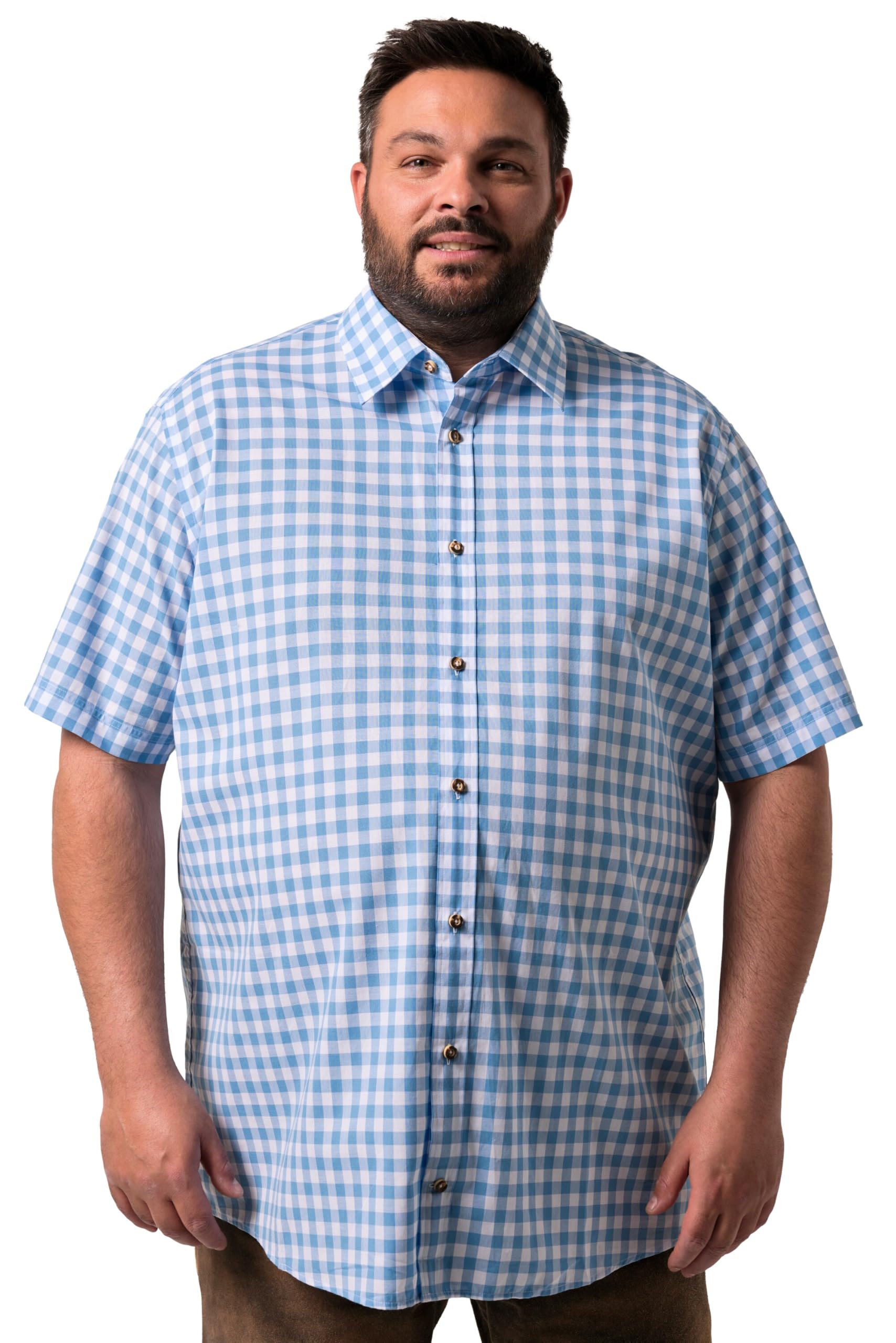 Men Plus Herren große Größen Übergrößen Menswear L-8XL Trachten-Karohemd, Halbarm, Kentkragen, Comfort Fit 840584