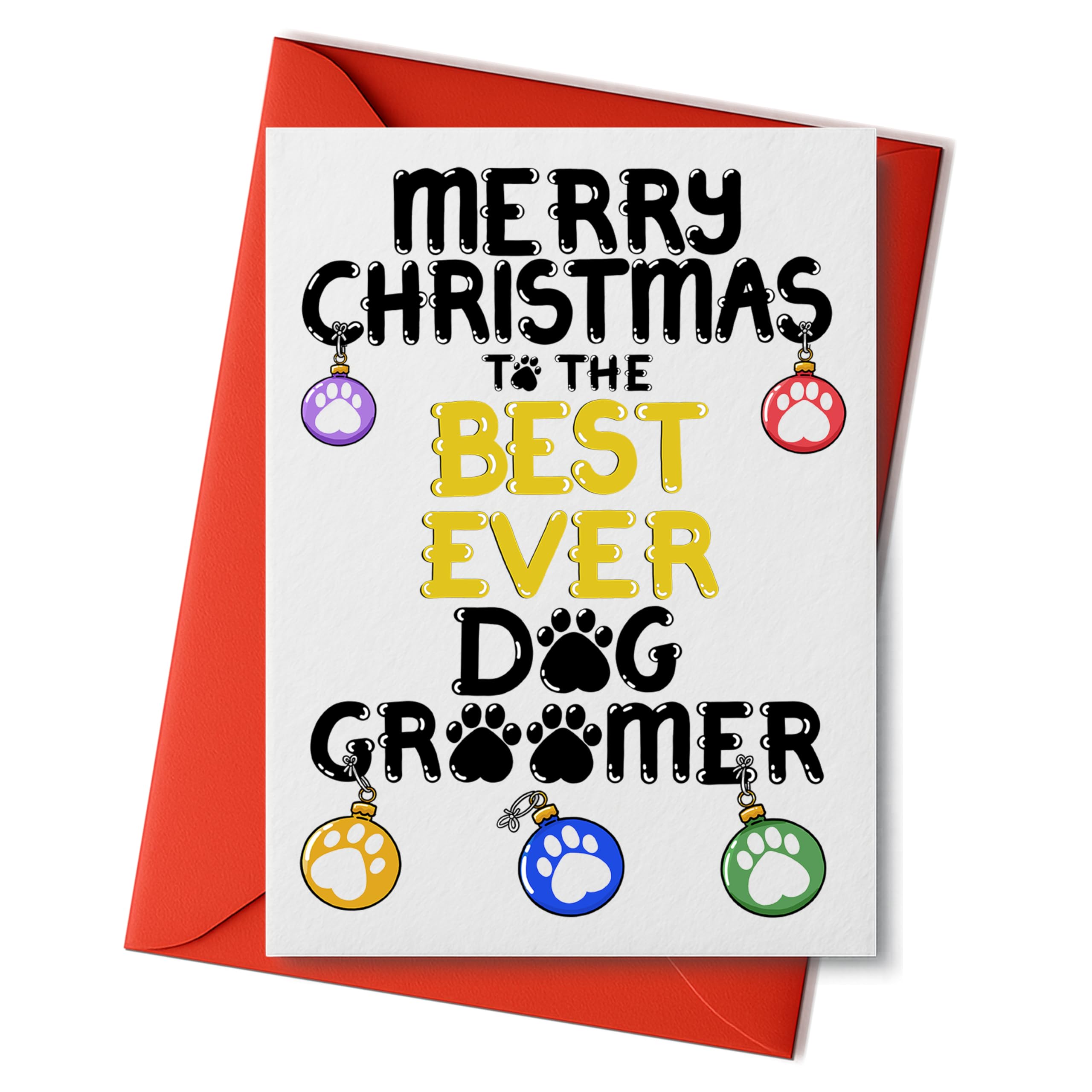 Christmas Card for Dog Groomer – Merry Christmas Best Ever Groomer Design – Handmade A6 or A5 Card with Red Envelope – Pet Grooming Christmas Greeting (A5 Approx 14.8cm x 21cm)