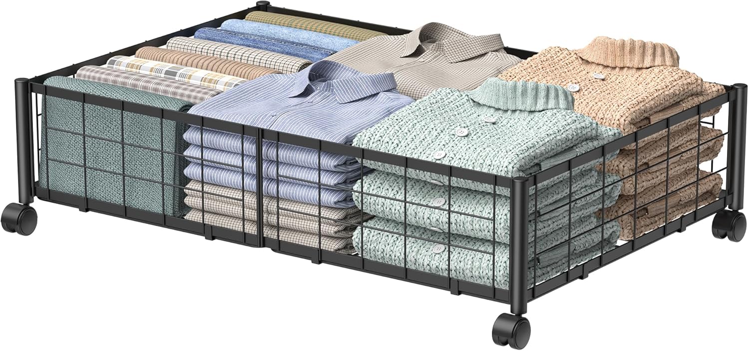 Under Bed Storage with Wheels, 360° Rotating, No-Assembly Underbed Storage Containers, 1 PACK