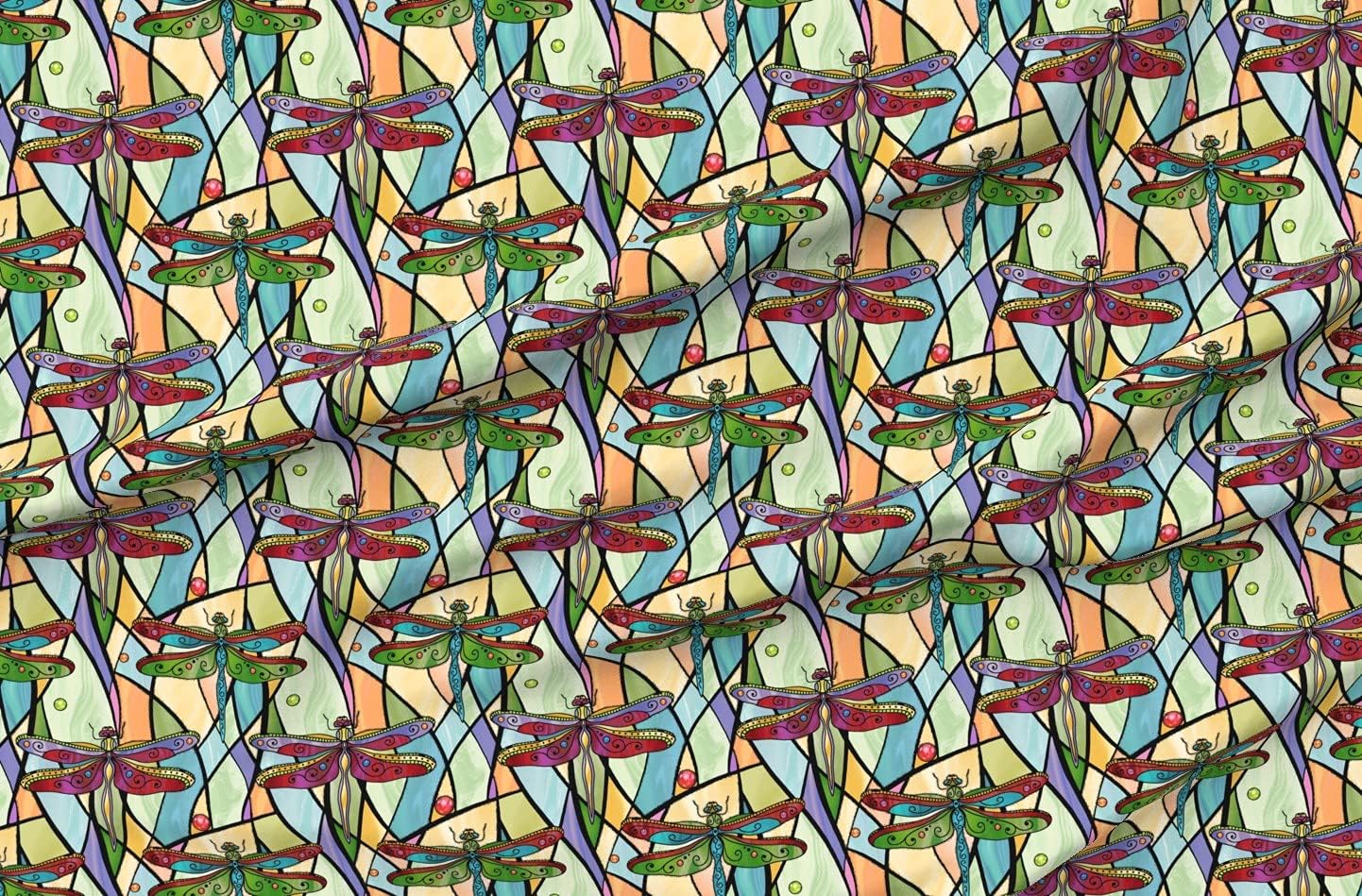 Spoonflower Fabric - Dragonflies Stained Glass Insects Red Colorful Art Deco Dragonfly Printed on Upholstery Velvet Fabric Fat Quarter - Upholstery Home Decor Bottomweight Apparel