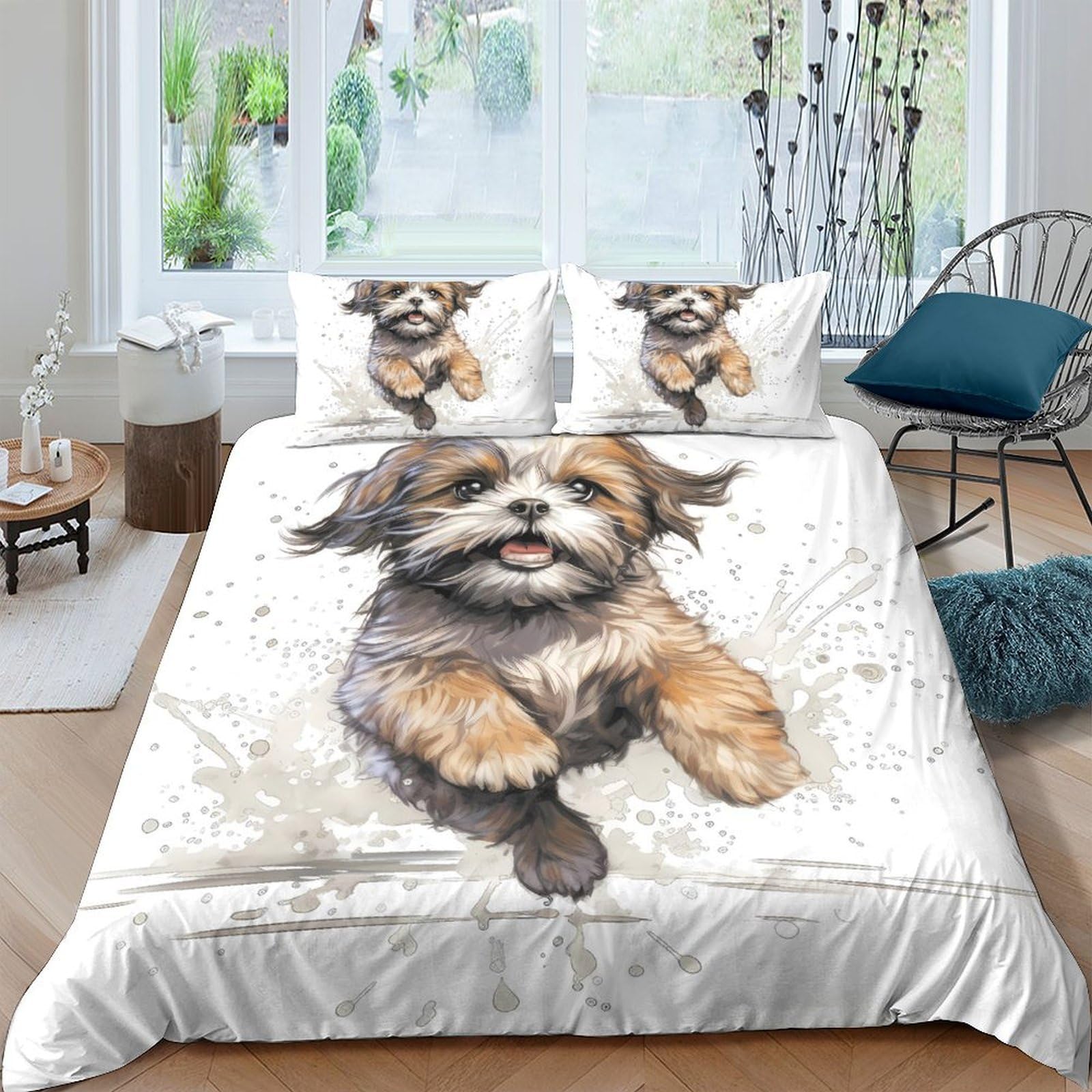 Ctjqhvkz Style-9 3D Printed Playful Puppy Fitted Sheet Microfiber Soft Non Slip Dog Illustration Mattress Cover For Bedroom Guest Room Decor Easy Care Single（135X200cm）