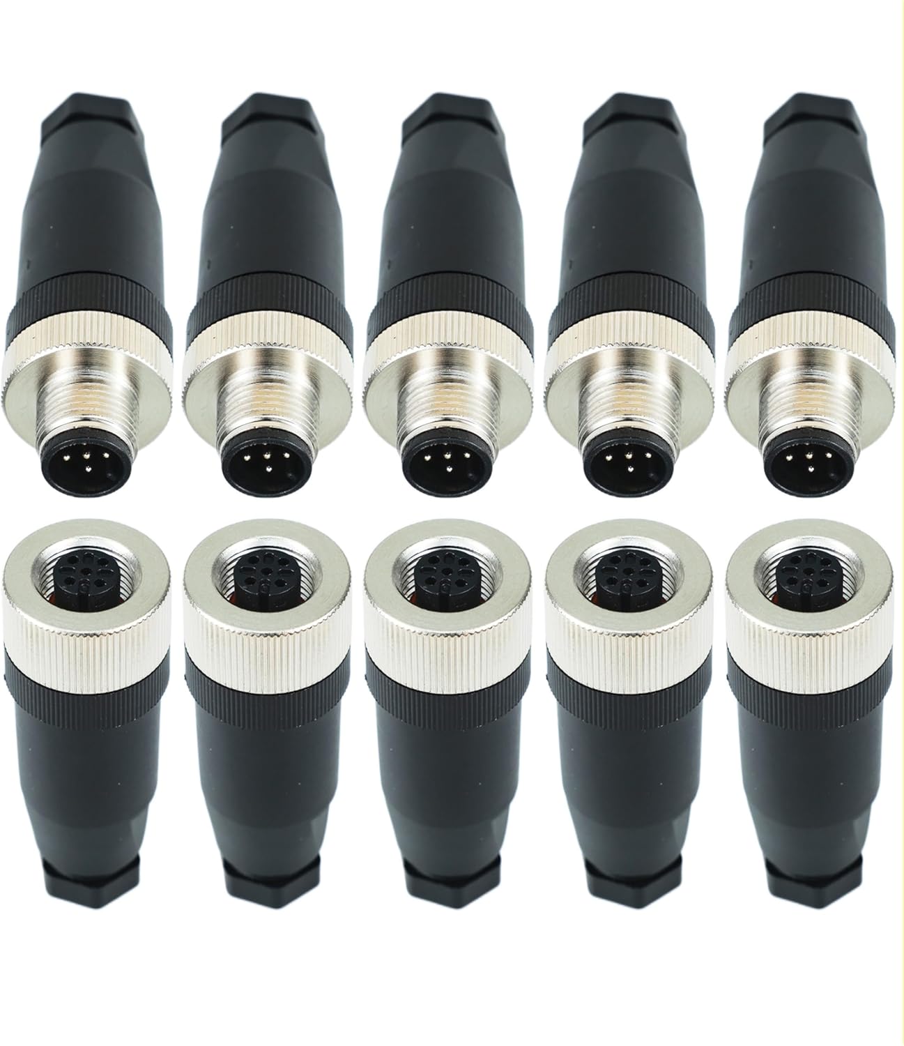 10PCS M12 5Pin Straight Male & Female Panel Mount Aviation Connector, Waterproof Industrial Circular Wire Connector, IP67 Rated Male/Female Electrical Connector for Sensors, Automation & Outdoor Use