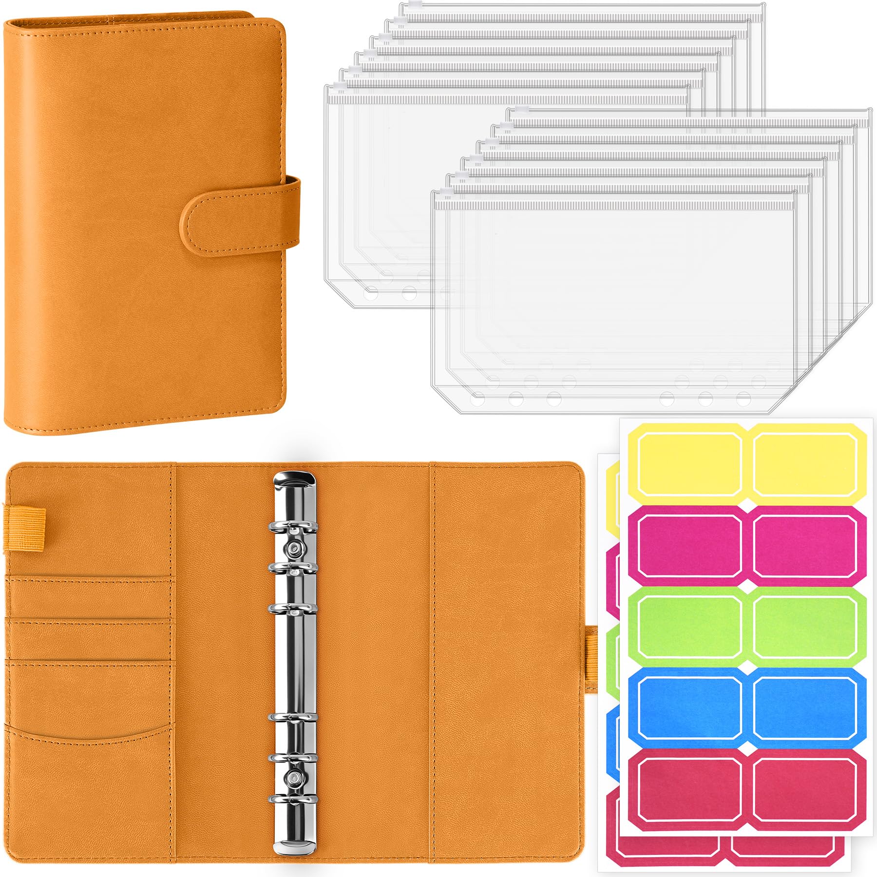 Antner Budget Binder with Zipper Envelopes, Money Organizer for Cash, Cash Envelopes for Budgeting, Budget Planner Savings Binder with Cash Envelopes &amp; Colorful Stickers for Money Saving, Dark Yellow