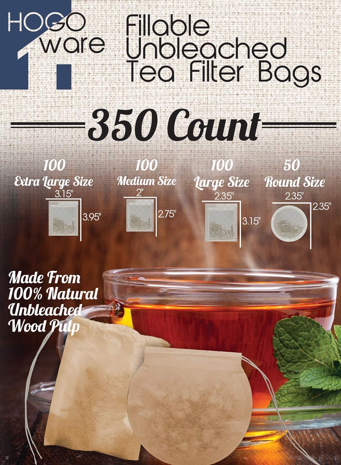 Fillable Tea Bag Filters for Loose Tea, Disposable (Variety