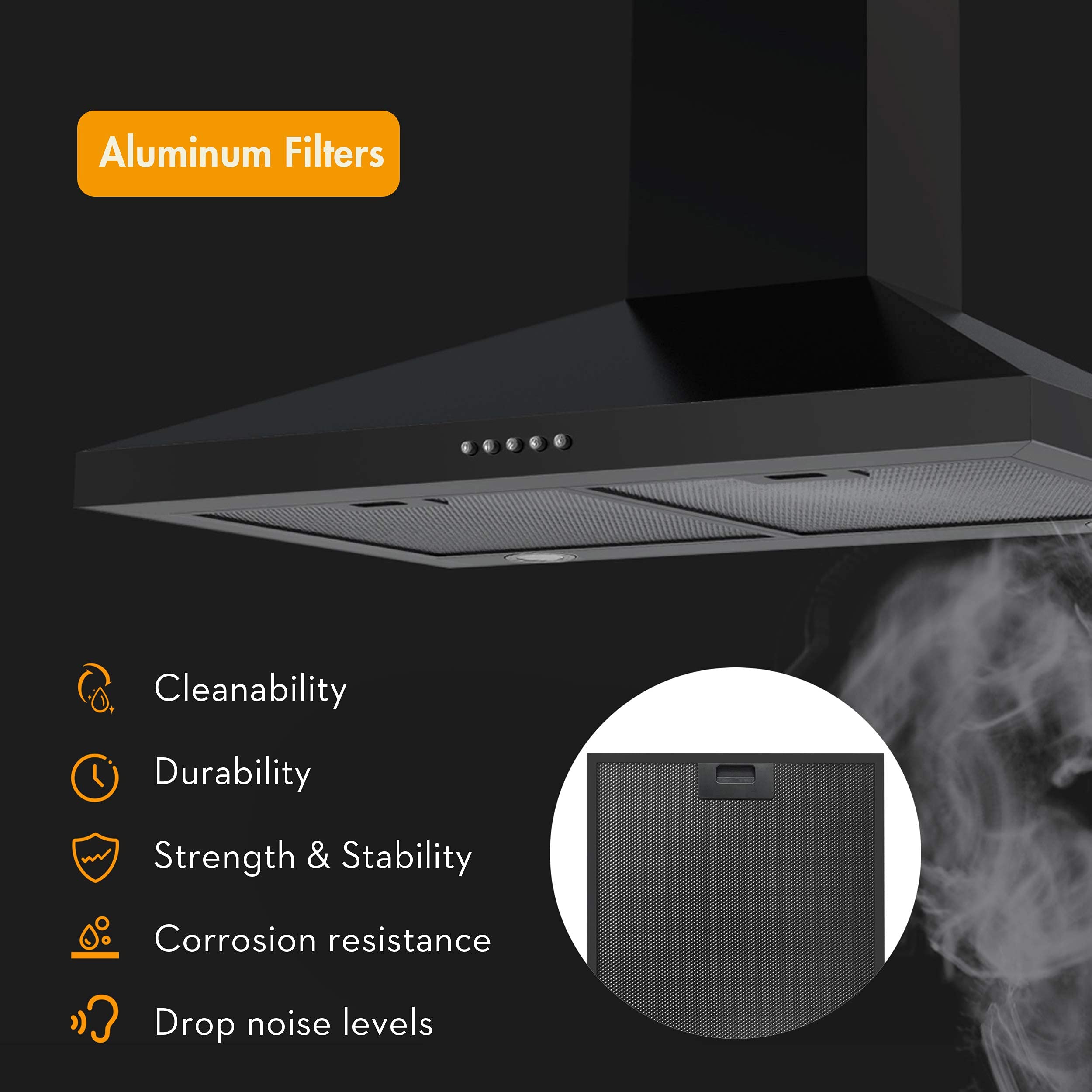 FIREGAS 30 inch Black Range Hood,Convertible Wall Mount Range Hood with