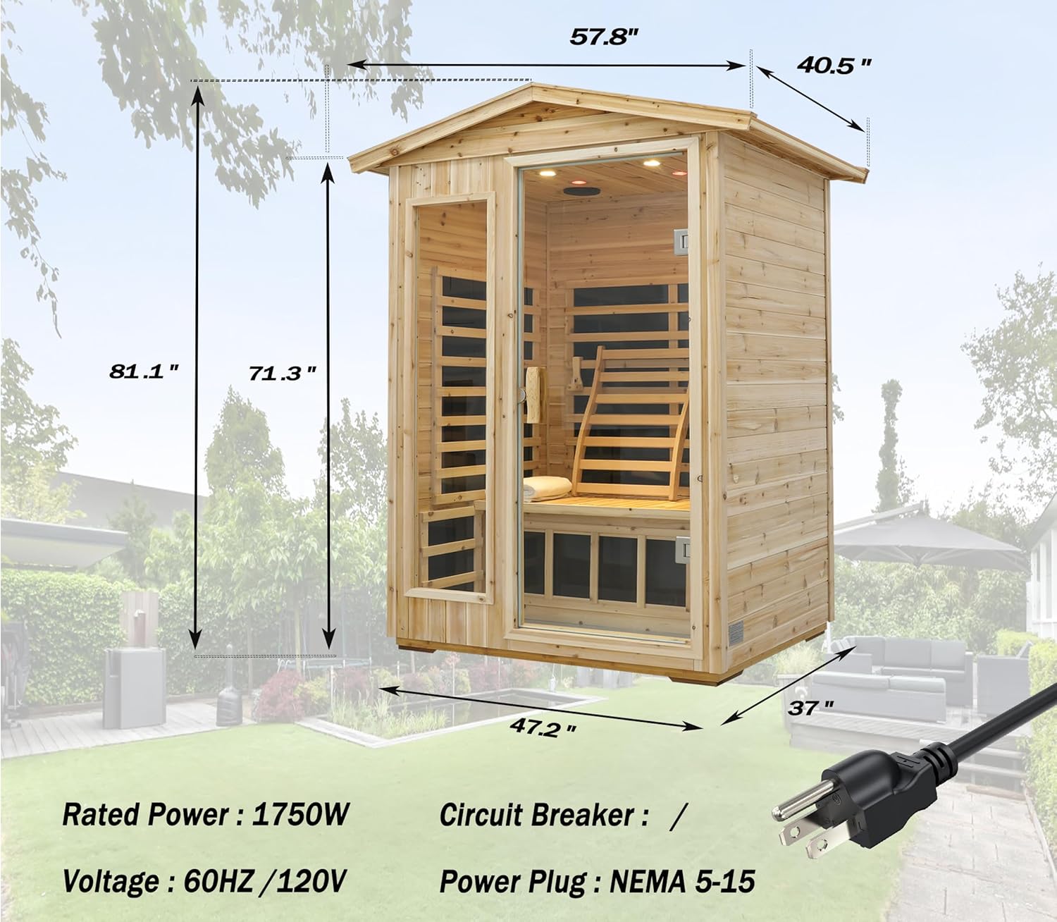 LTCCDSS Low EMF Outdoor Sauna 2 Person, Far Infrared Sauna Room for Home, Soft Fir Wood, Chromotherapys | Bluetooth Speakers | 47.2 * 81.1 * 37.0 in