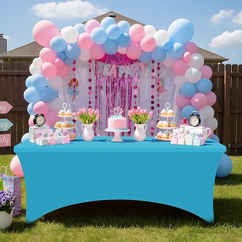 Miniatura 73 de Smiry Paquete de 2 manteles de elastano de 6 pies, elásticos ajustables, lavables y sin arrugas, rectangulares para mesa de patio, para exteriores,