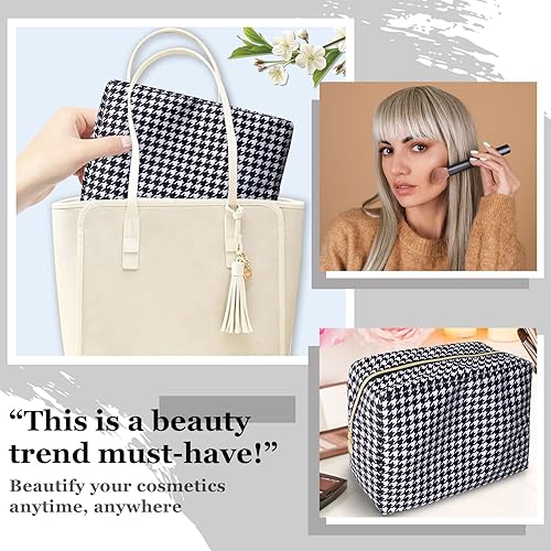 Miniatura 6 de izuzta Nylon Lager Pequeño Slim Mini Maquillaje Bolsa Organizador, Negro (black Houndstooth), Viajes