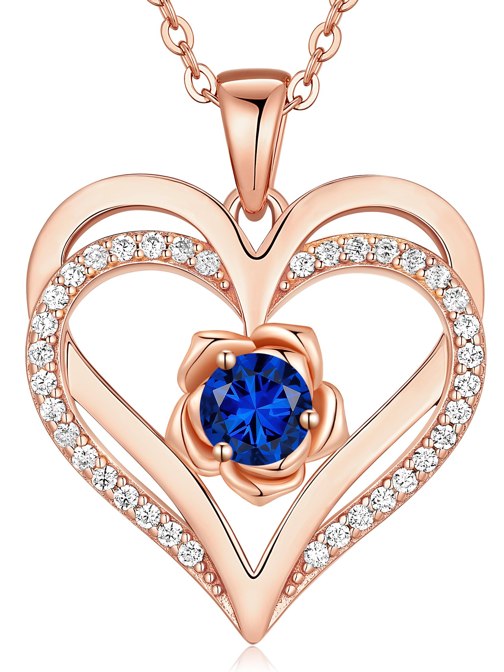CDE Collana Donna Argento 925 Collana in Cuore, Pietra di nascita Rosé Fiore Collana in Oro, Rosa Gioielli Donna Regalo San Valentino Natale Compleanno