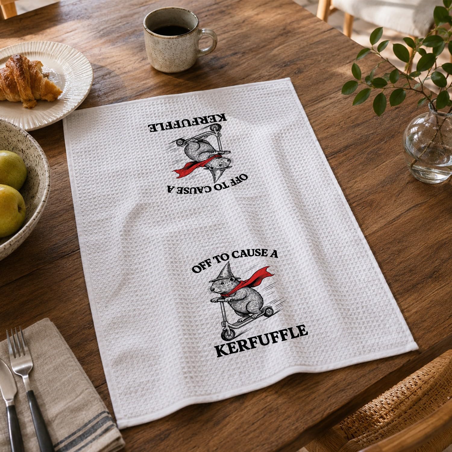 Funny Groundhog Scooter Kitchen Towels, Whimsical Animal Off to Cause a Kerfuffl - product photo