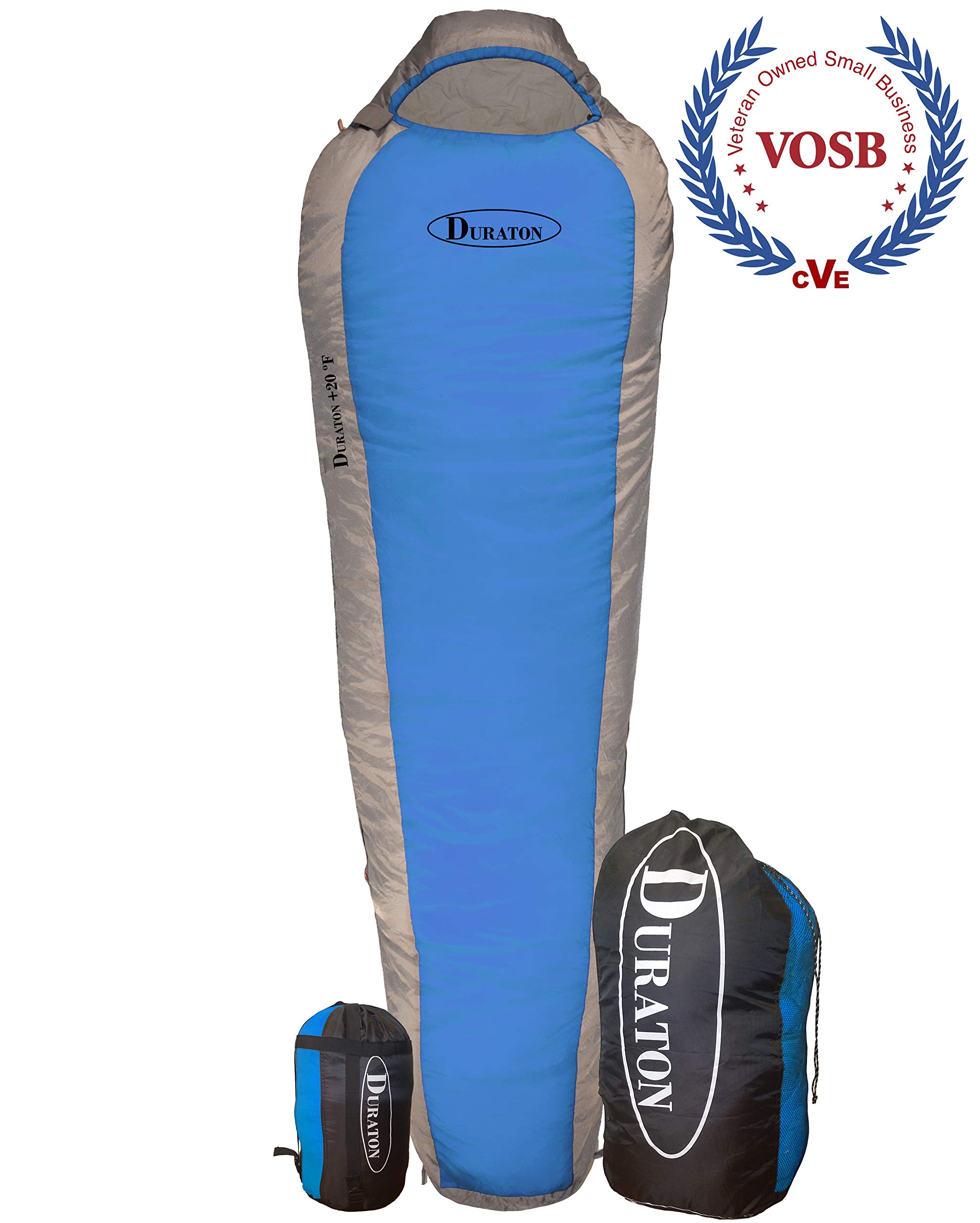 DuratonMummy Sleeping Bag 20 Degree Weather, Lightweight with Compression Sack for Camping or Backpacking, Warm for Both Adults and Kids