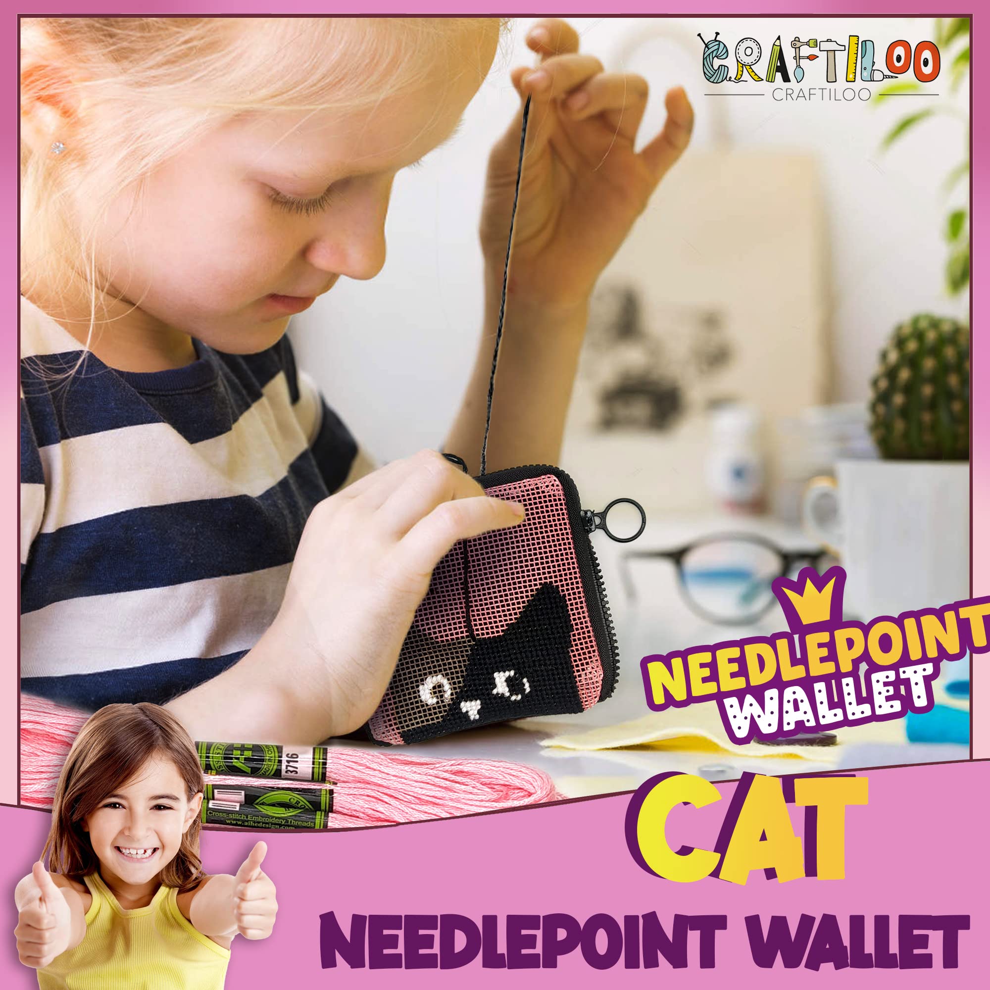 Kids Needlepoint Kit - Cat Wallet Cross Stitch -5 Kids Needlepoint Kit - Cat Wallet Cross Stitch -5