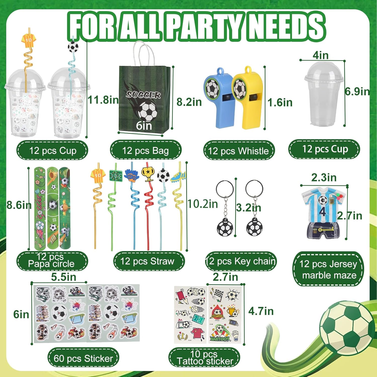 166 PCS Soccer Party Favors, Birthday Supplies, Team Gifts, Suitable Soccer Party Favors for 12, Soccer-Themed Decorations (Soccer) - Image 2