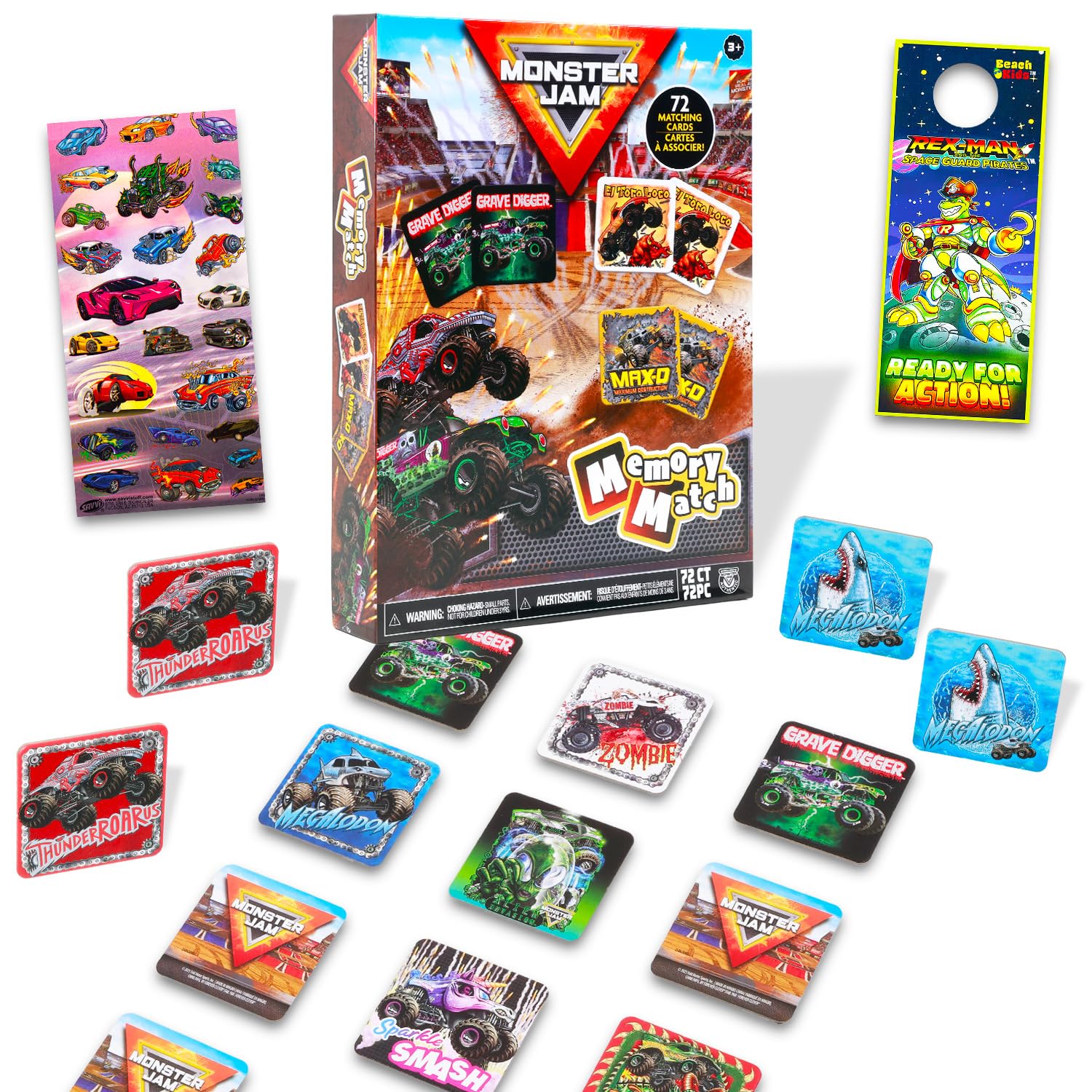 Monster Jam Juego de memoria – Paquete de juguetes educativos con juego de cartas de camión más calcomanías, más | Juguete de aprendizaje Monster Jam para niños, niños