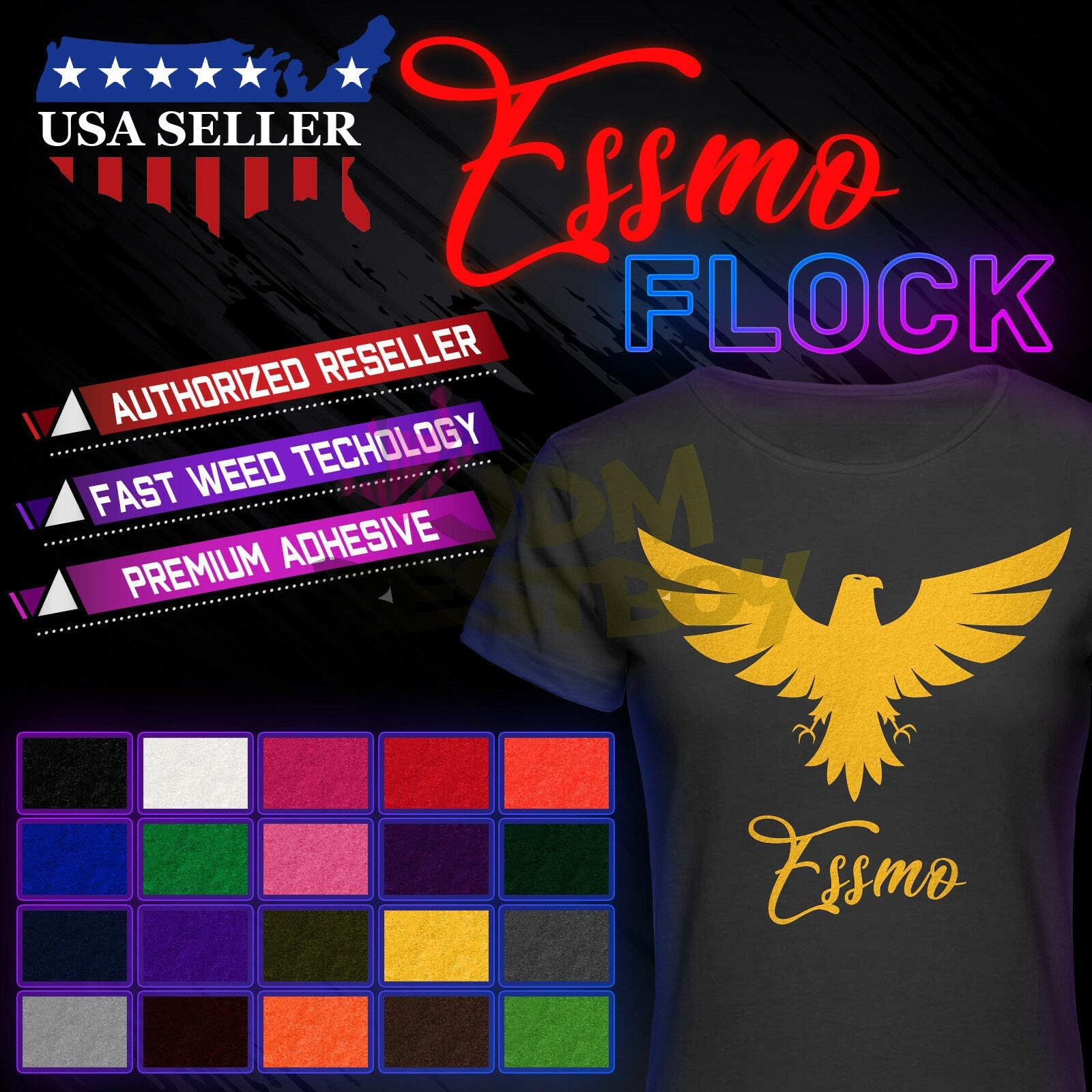 JD-ESSMO Yellow Flock Heat Transfer Vinyl HTV Sheet T-Shirt 20" Wide Iron On Heat Press 20"x12"