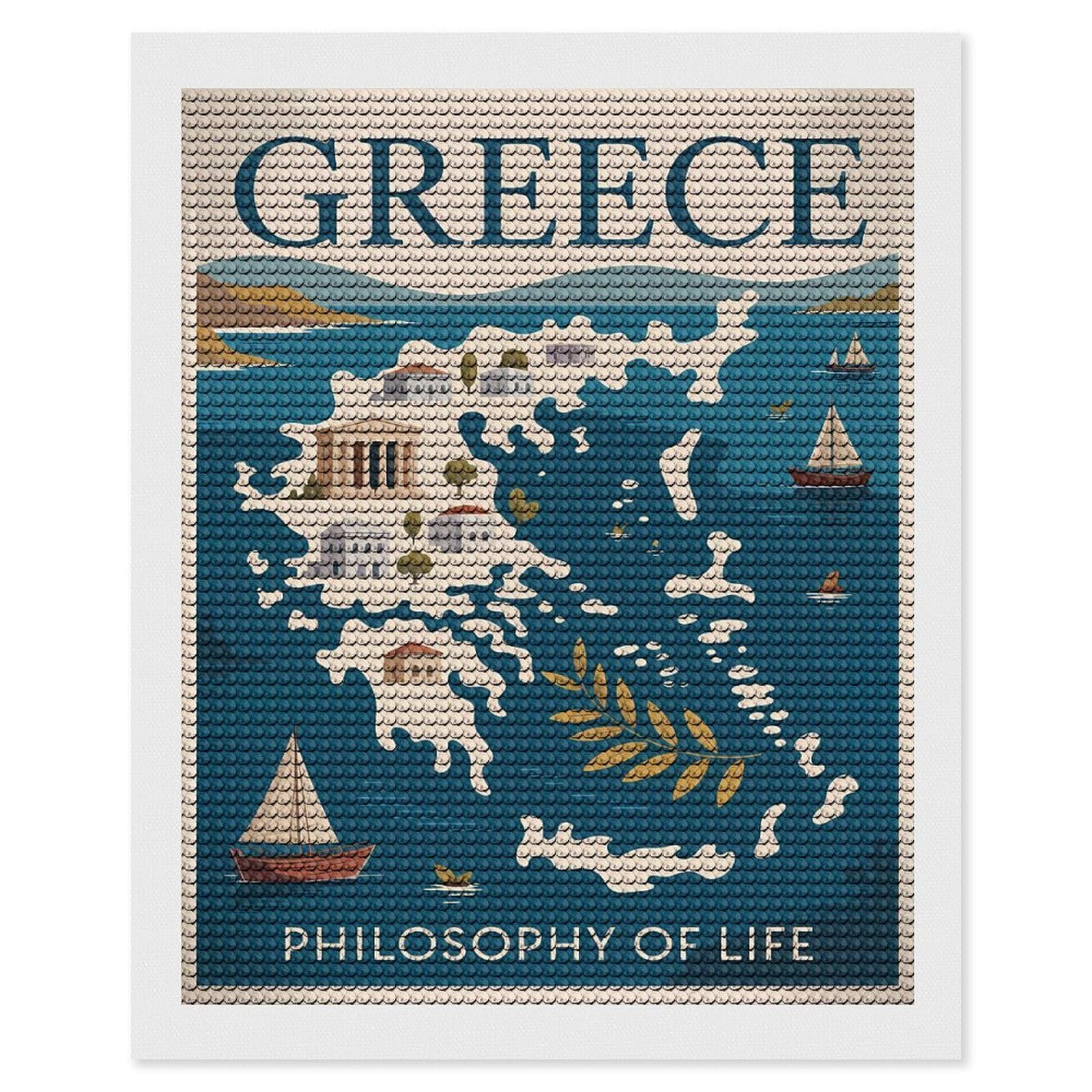 Junmoney Greece Philosophy of Life Travel Diamond Painting Kit 16"x20", Easy Handmade Project, Easy to Enjoy, Aesthetic Room Decor, Christmas Gift