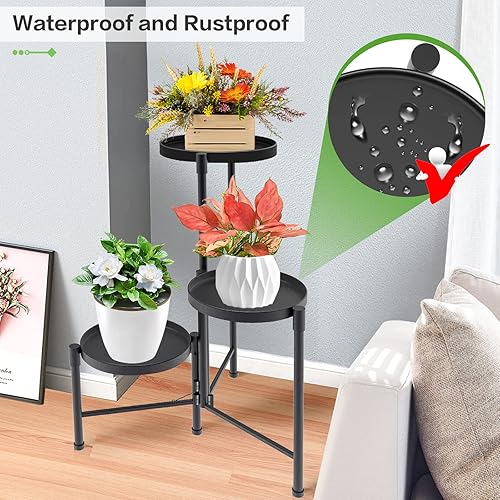 Miniatura 8 de Soporte esquinero de metal de 3 niveles para interiores y exteriores, soporte para múltiples macetas de 30 pulgadas de alto, organizador de plantas