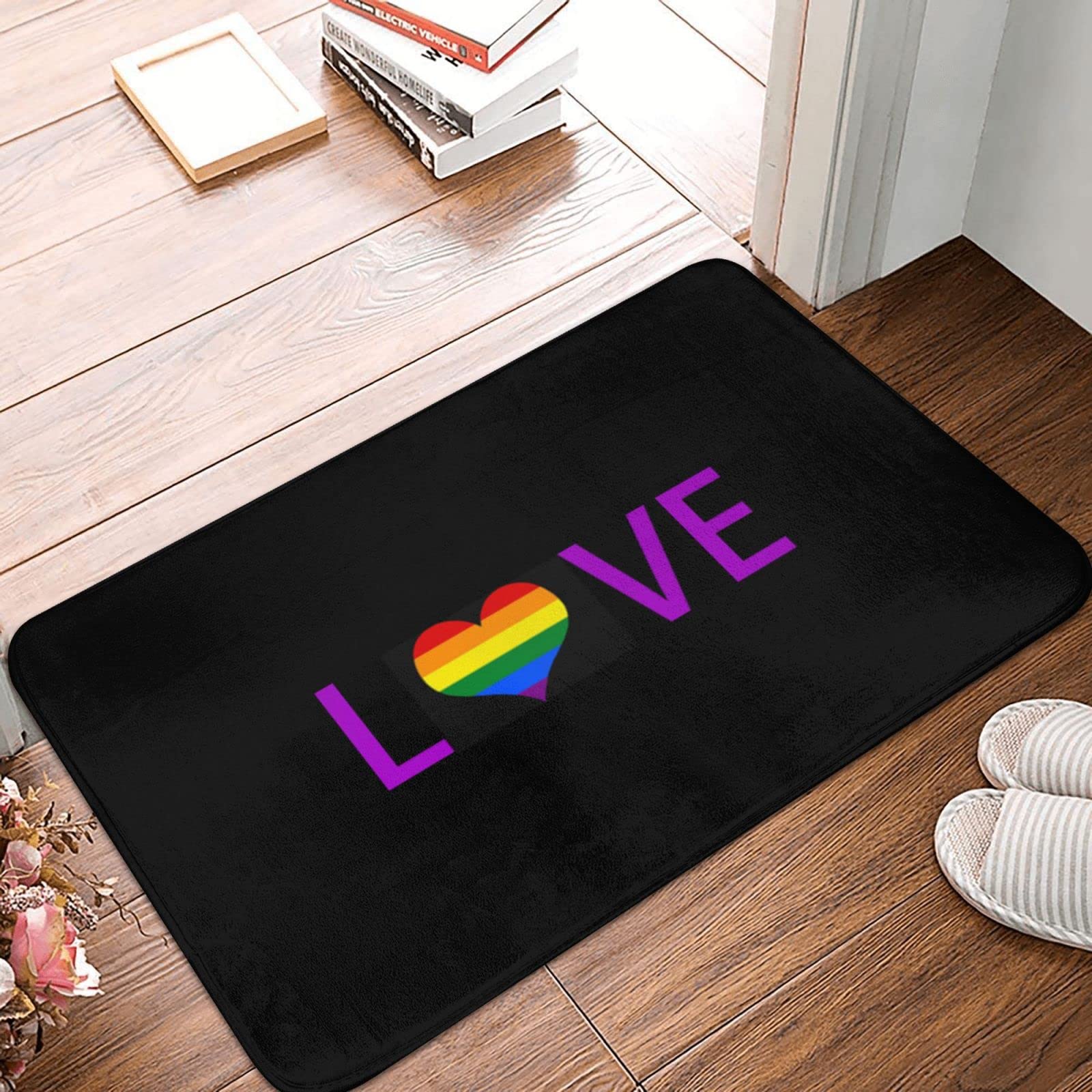 Tapis de bienvenue au printemps Rainbow Pride de style H avec finitions premium durables