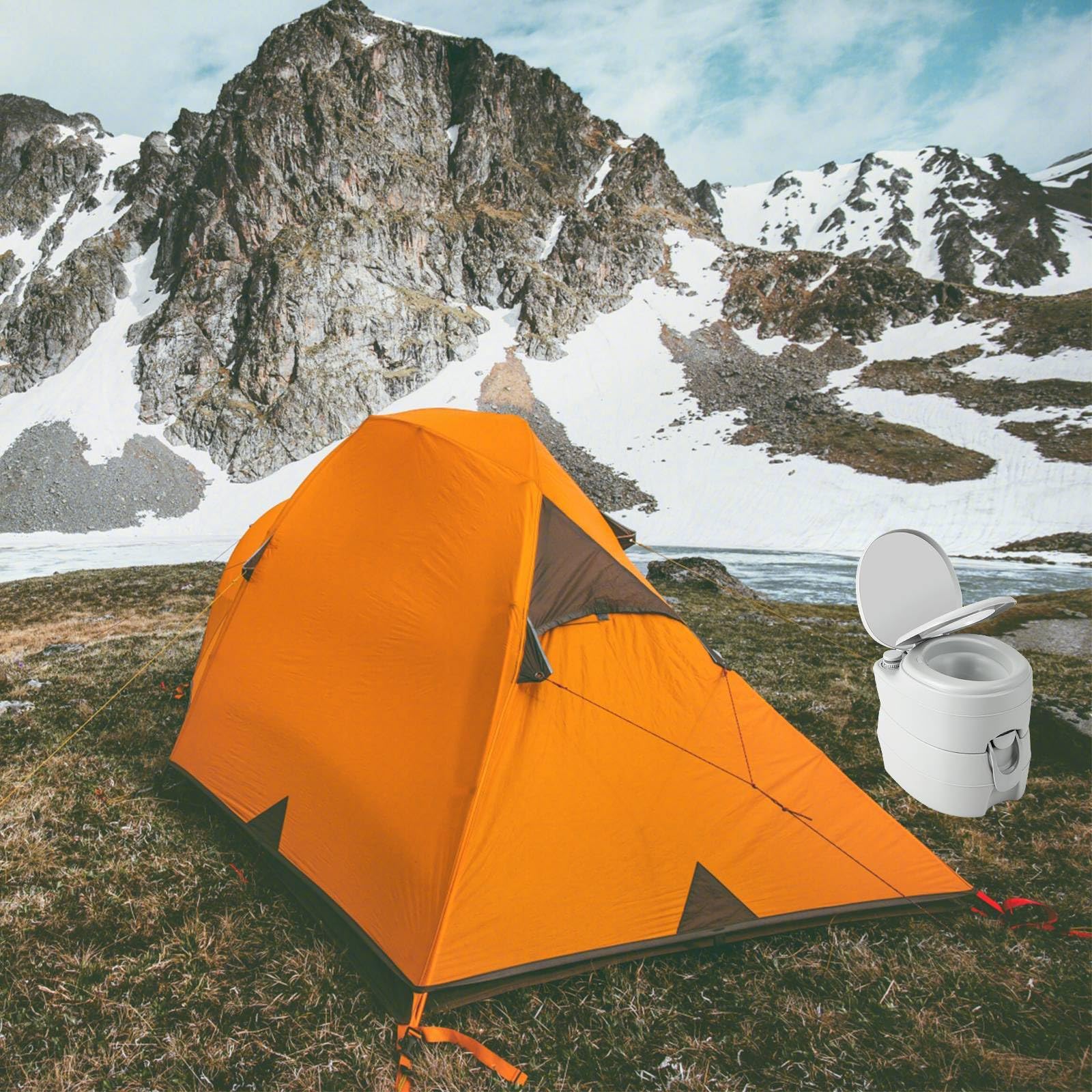 SPOTRAVEL Inodoro portátil de camping de 20 L, inodoro de descarga al aire libre con tanque de residuos, bomba de descarga y asas, inodoro compacto de emergencia para caravana, viajes, senderismo