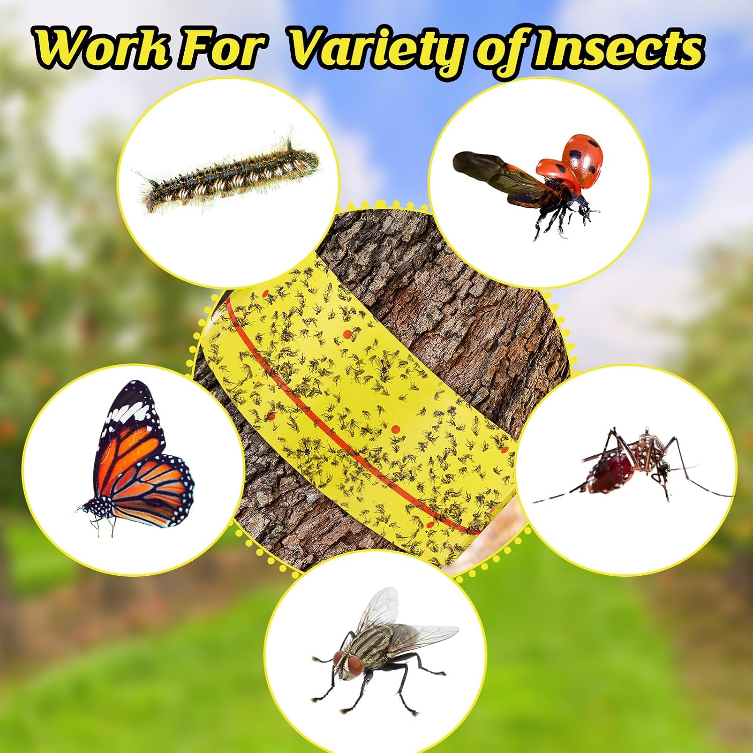 12 Rolls (30 Feet Each) Spotted Lantern Fly Tree Trap Outdoor Fruit Fly Sticky Strips Paper Ant Insect Sticky Barrier Tree Trunk Wraps to Protect Trees Plants, Lawn, Garden(Yellow and Red)