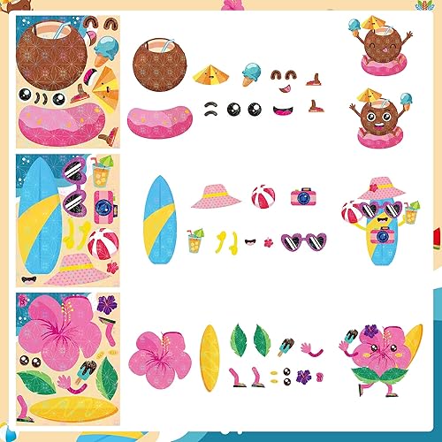 Miniatura 3 de HubirdSall 40 calcomanías hawaianas para hacer una cara que te hacen tener tu propia piña tropical, flamenco, holográficas, juegos, proyecto de