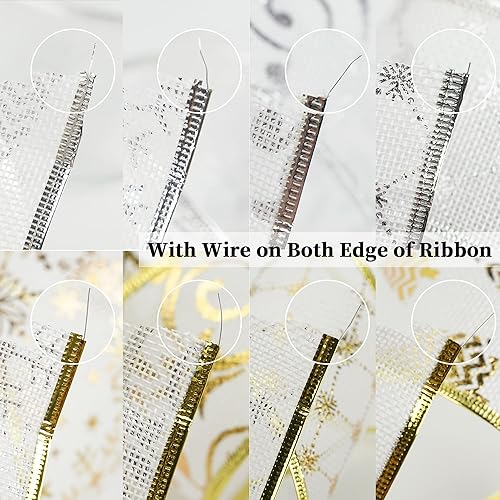 Miniatura 8 de MEEDEE - Cintas de Navidad de 2.3 pulgadas, 8 rollos, 24 yardas en total, arpillera blanca con alambre, para decoración de árbol de Navidad,
